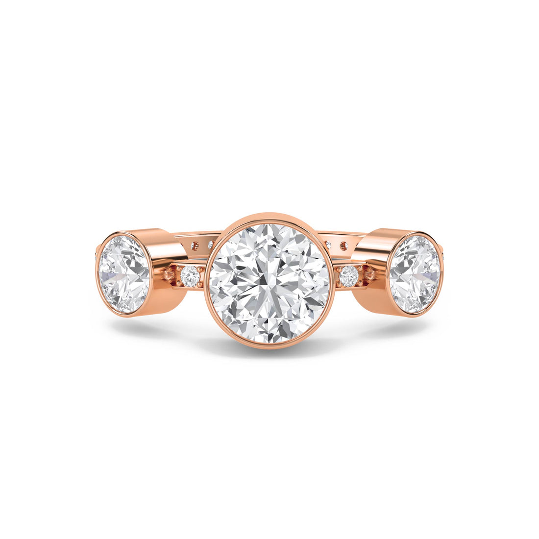Round Lab Grown Diamond Three Stone Bezel Ring