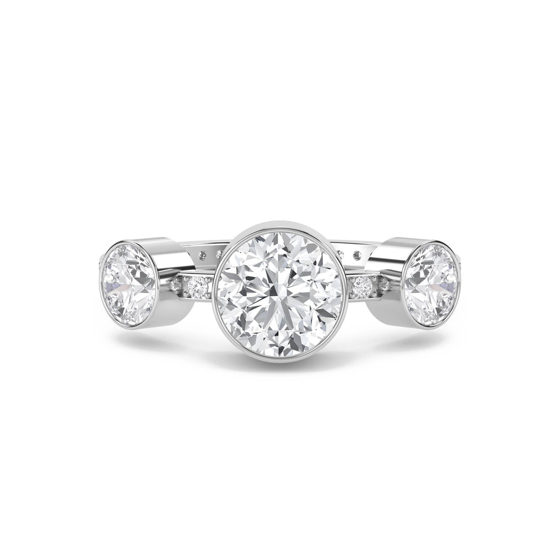 Round Lab Grown Diamond Three Stone Bezel Ring (Silver)