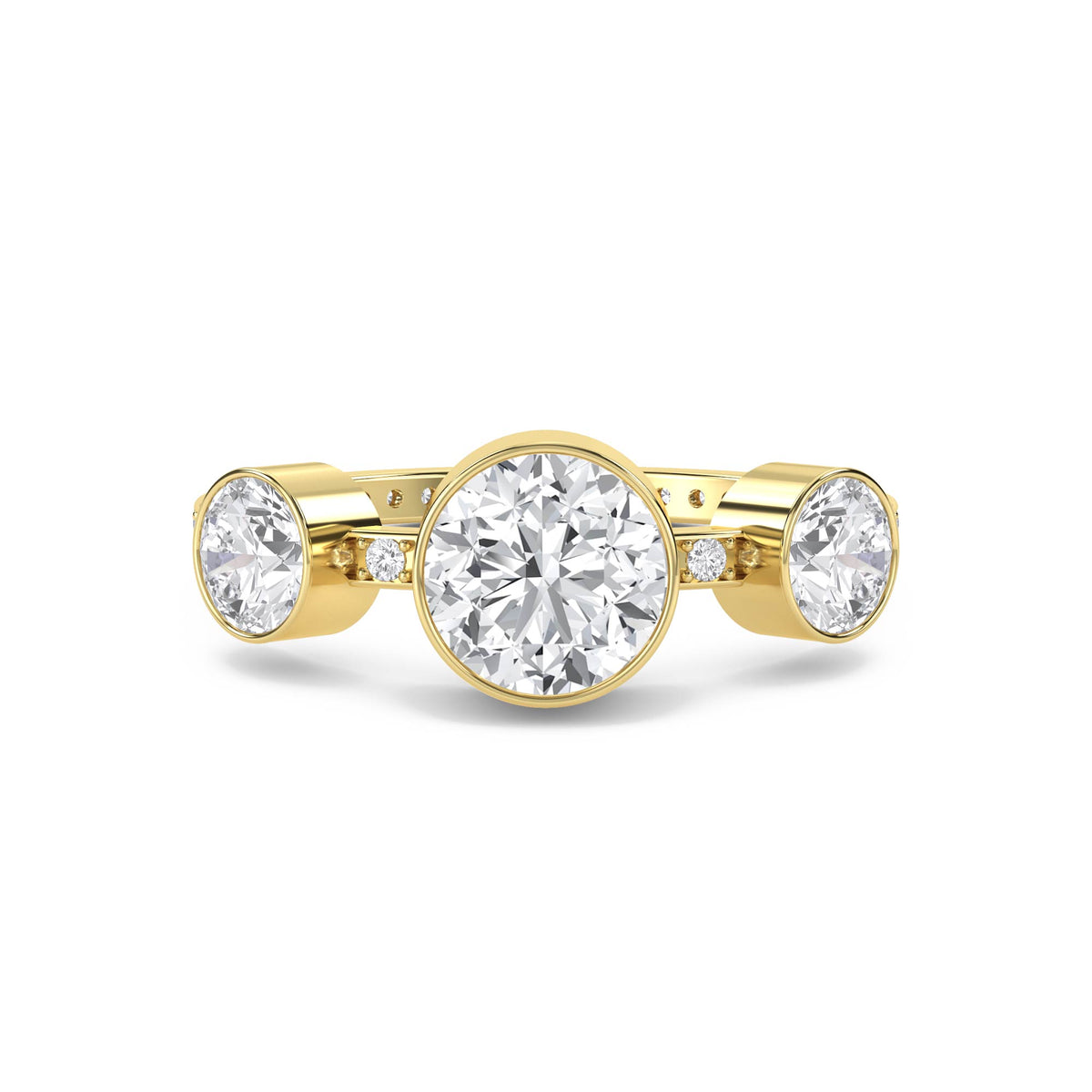 Round Lab Grown Diamond Three Stone Bezel Ring - image 1