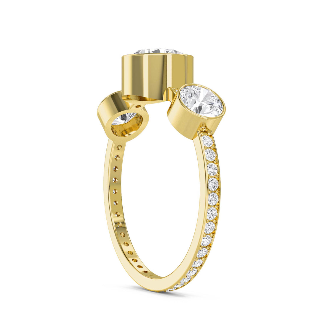 Round Lab Grown Diamond Three Stone Bezel Ring