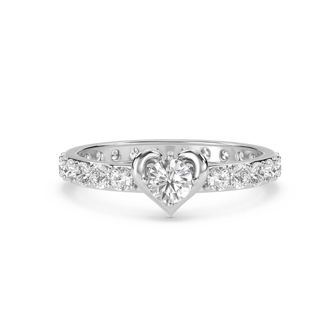 Diamond Ring with Heart-Shaped Setting and Pavé Band (Silver) - image 1