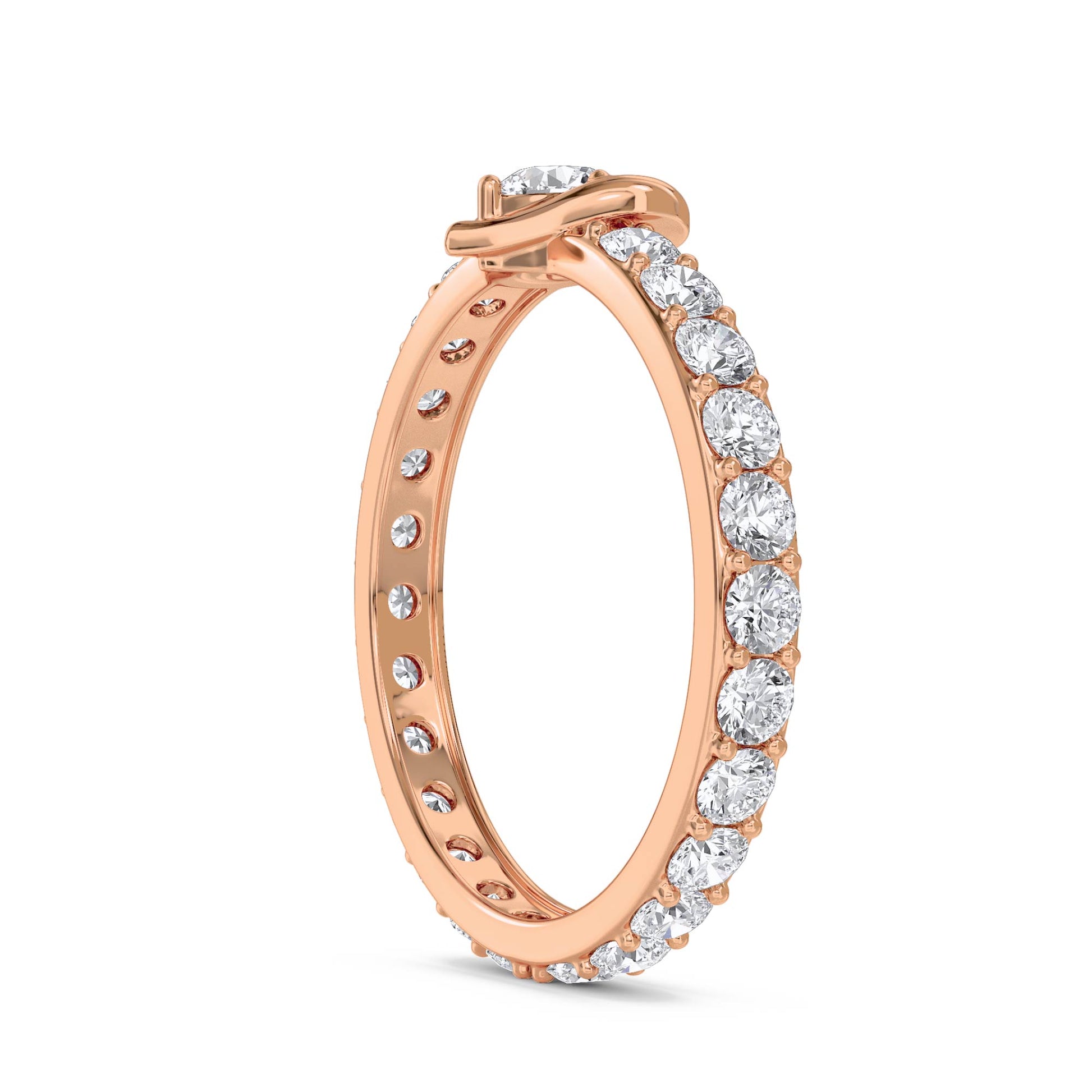 Diamond Ring with Heart-Shaped Setting and Pavé Band - Rose Gold - Pose 2