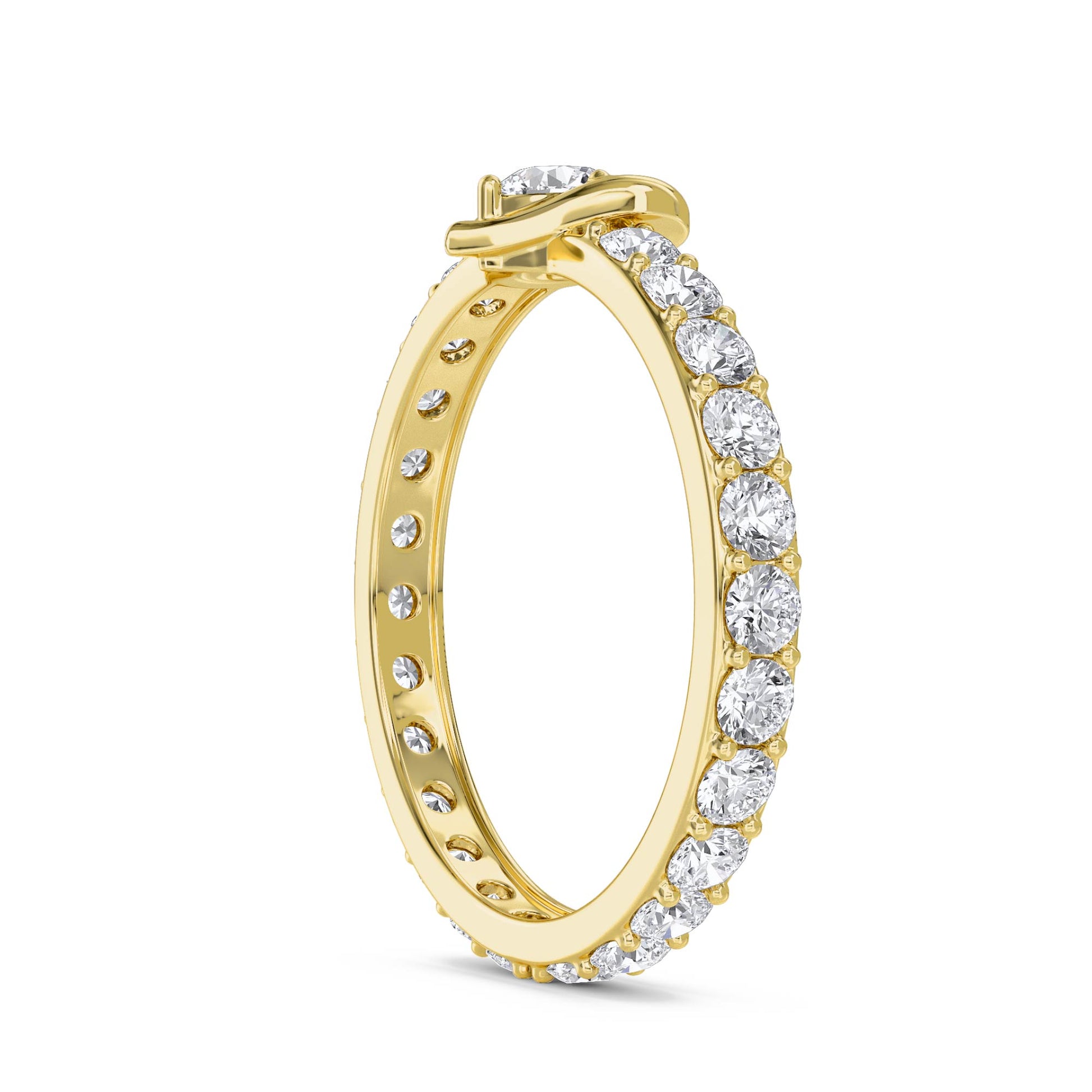 Diamond Ring with Heart-Shaped Setting and Pavé Band - Yellow Gold - Pose 2