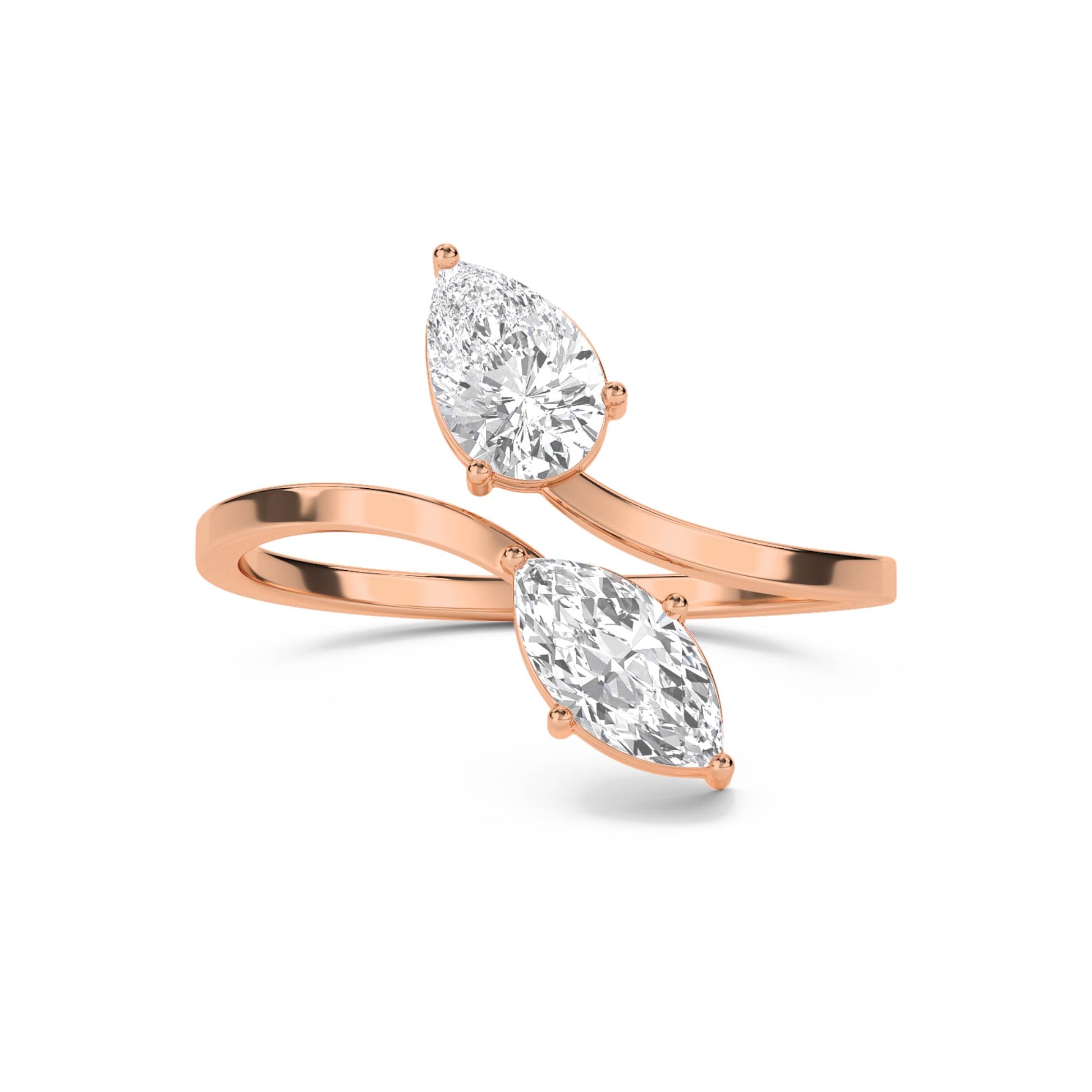 Pear & Marquise Toi et Moi Diamond Ring - Rose Gold - Pose 1