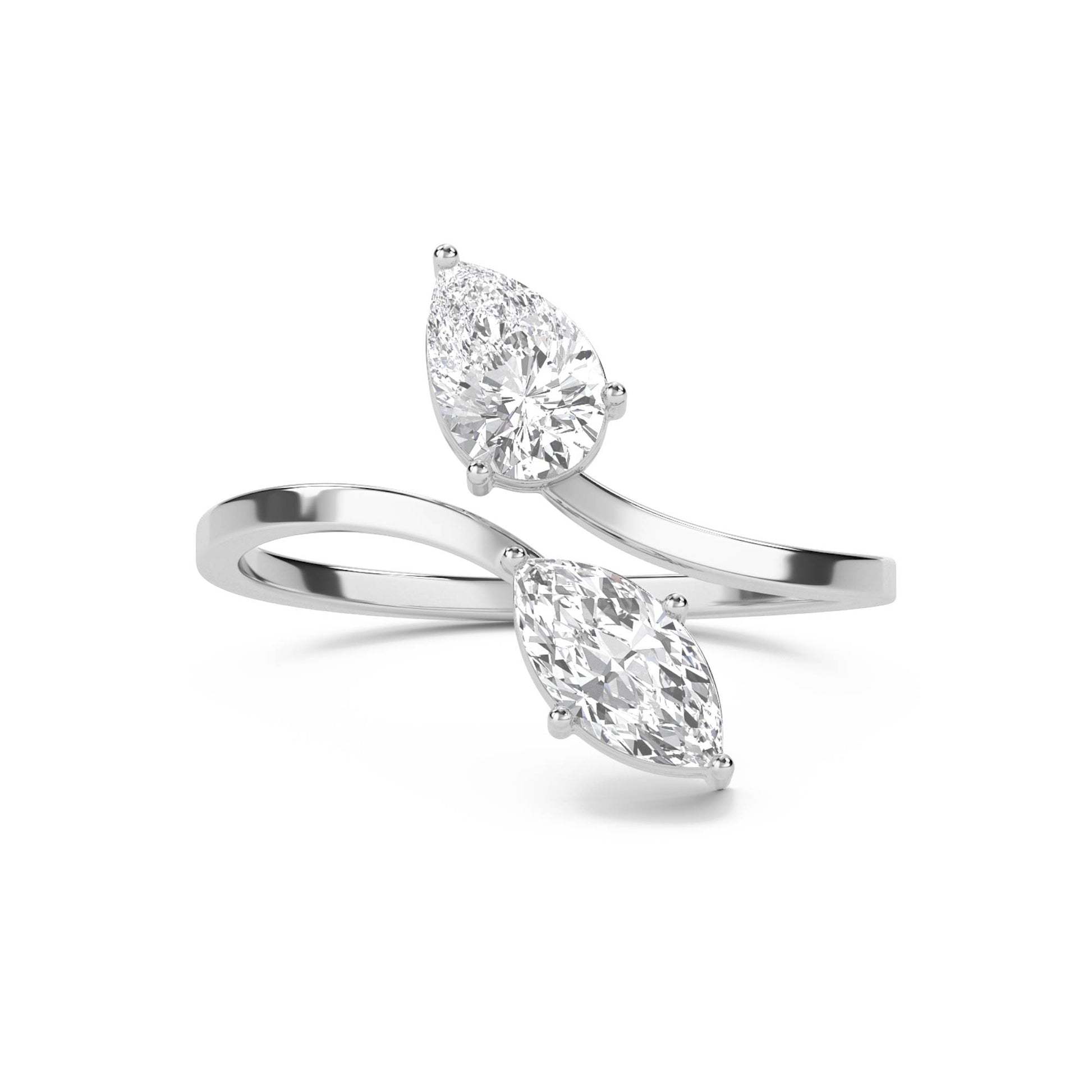Pear & Marquise Toi et Moi Diamond Ring - White Gold - Pose 1