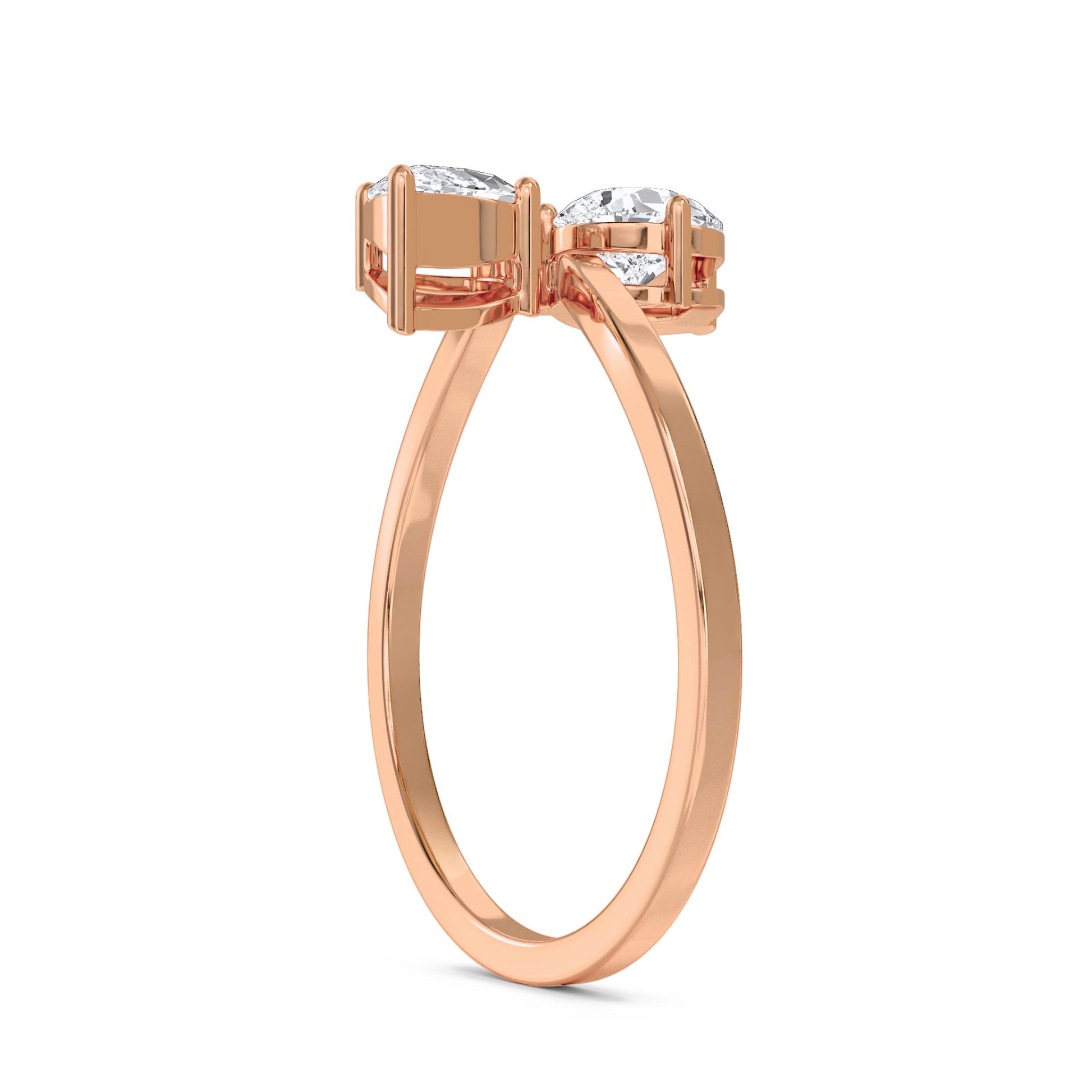 Pear & Marquise Toi et Moi Diamond Ring - Rose Gold - Pose 2