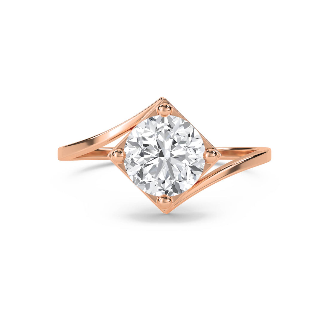Round Diamond Ring with Geometric Setting - Rose Gold - Pose 1