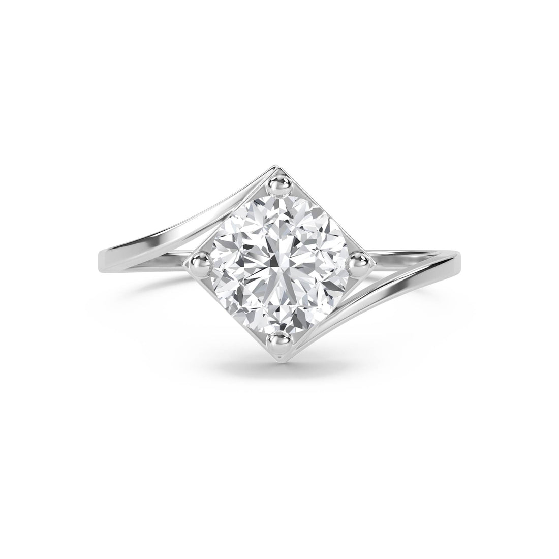 Round Diamond Ring with Geometric Setting - White Gold - Pose 1