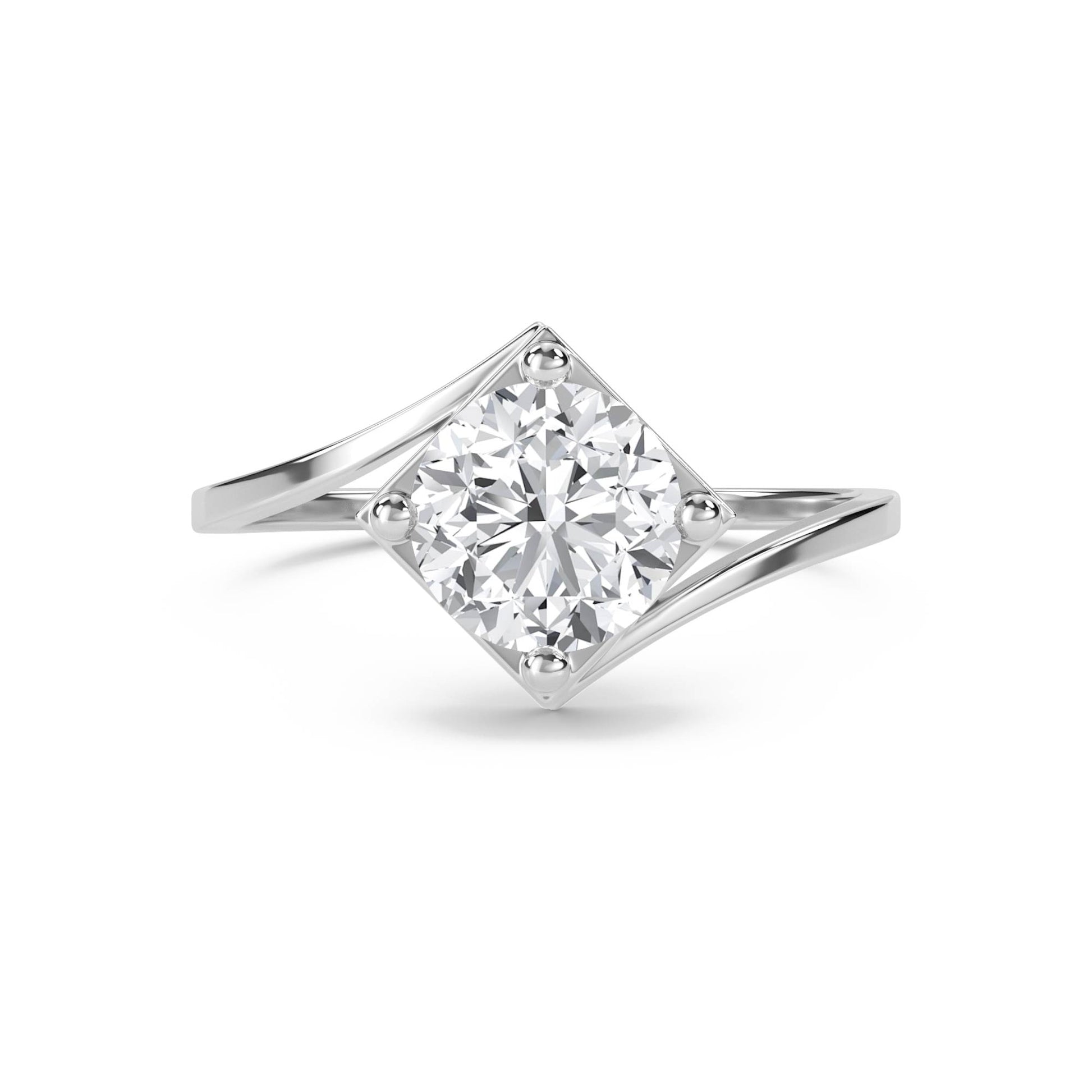 Round Diamond Ring with Geometric Setting - White Gold - Pose 1