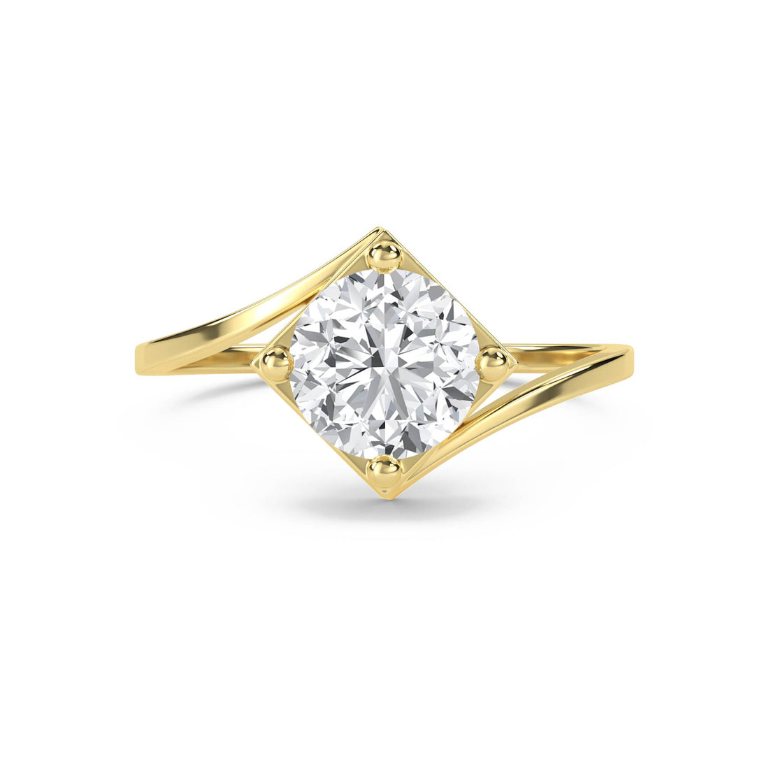 Round Diamond Ring with Geometric Setting - Yellow Gold - Pose 1