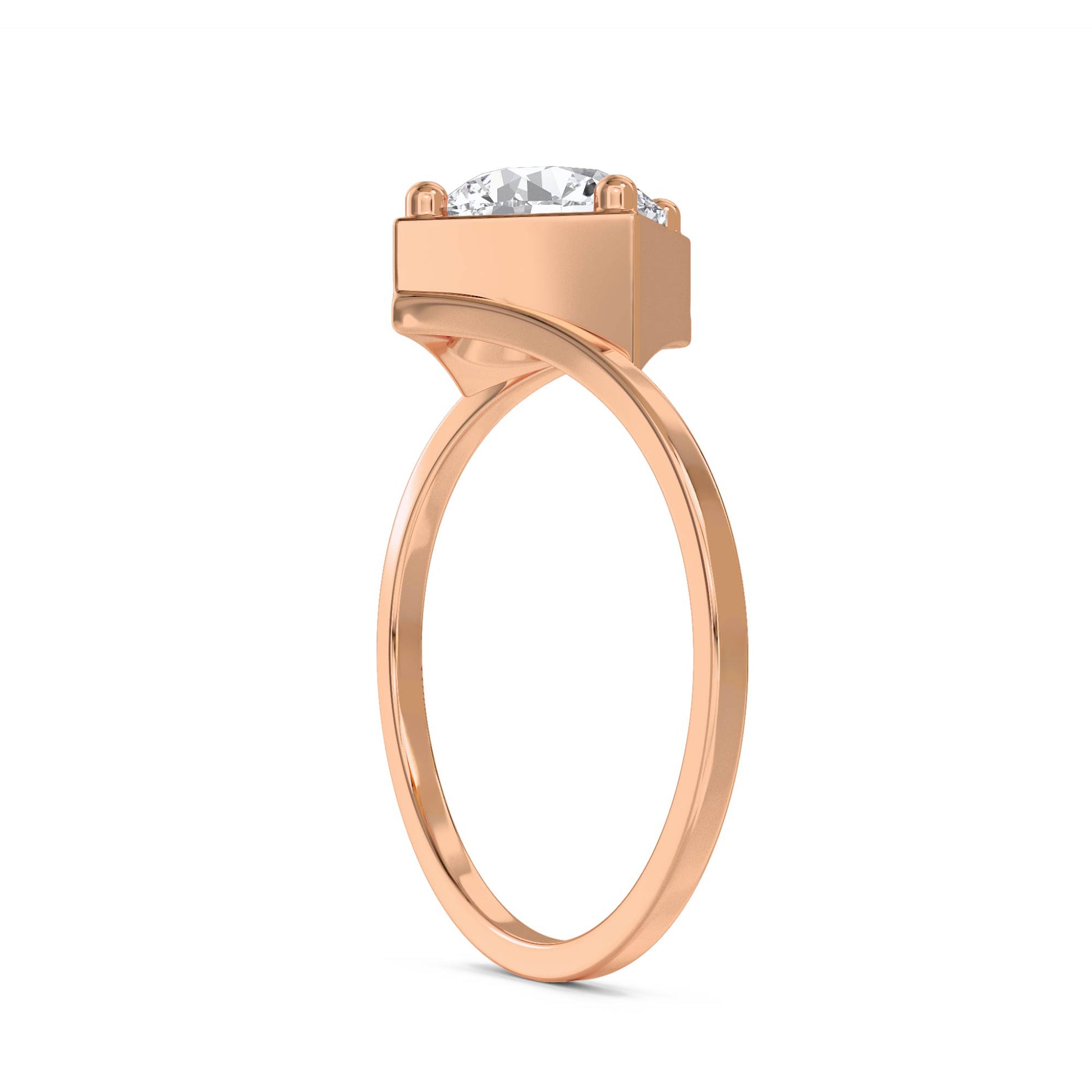 Round Diamond Ring with Geometric Setting - Rose Gold - Pose 2