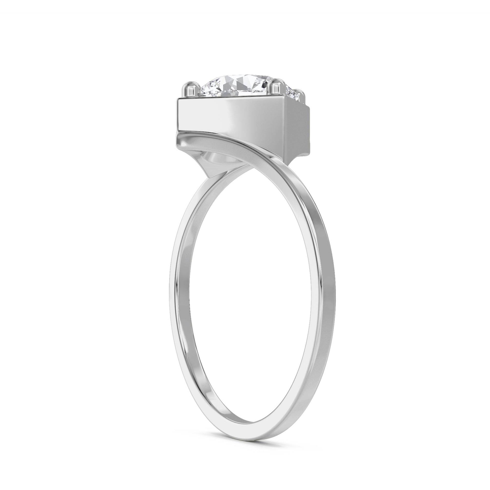 Round Diamond Ring with Geometric Setting - White Gold - Pose 2