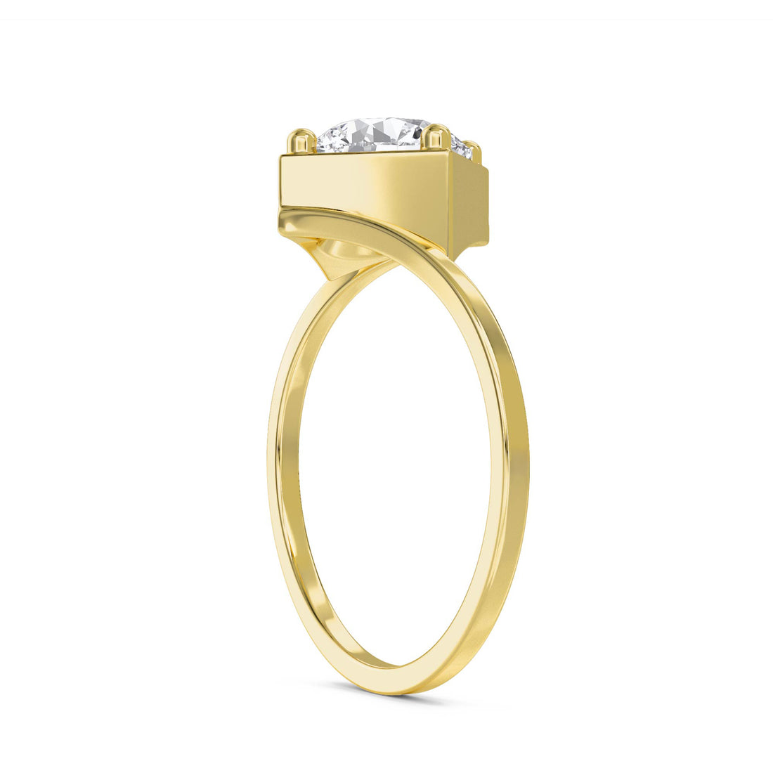 Round Diamond Ring with Geometric Setting - Yellow Gold - Pose 2