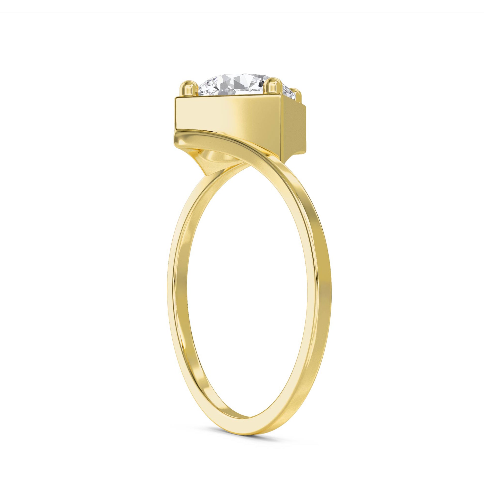 Round Diamond Ring with Geometric Setting - Yellow Gold - Pose 2