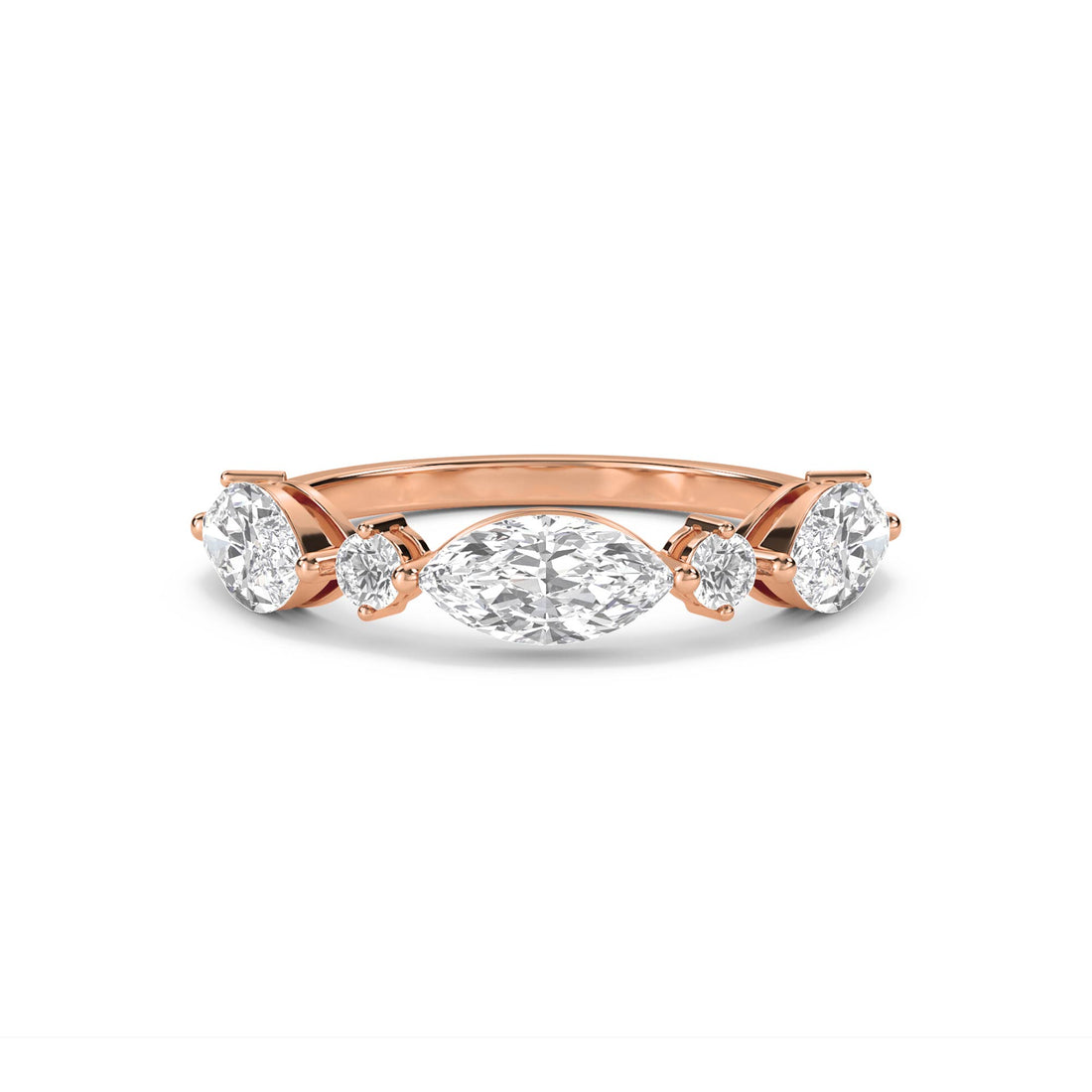 Graduated Diamond Ring with Marquise Center - Rose Gold - Pose 1
