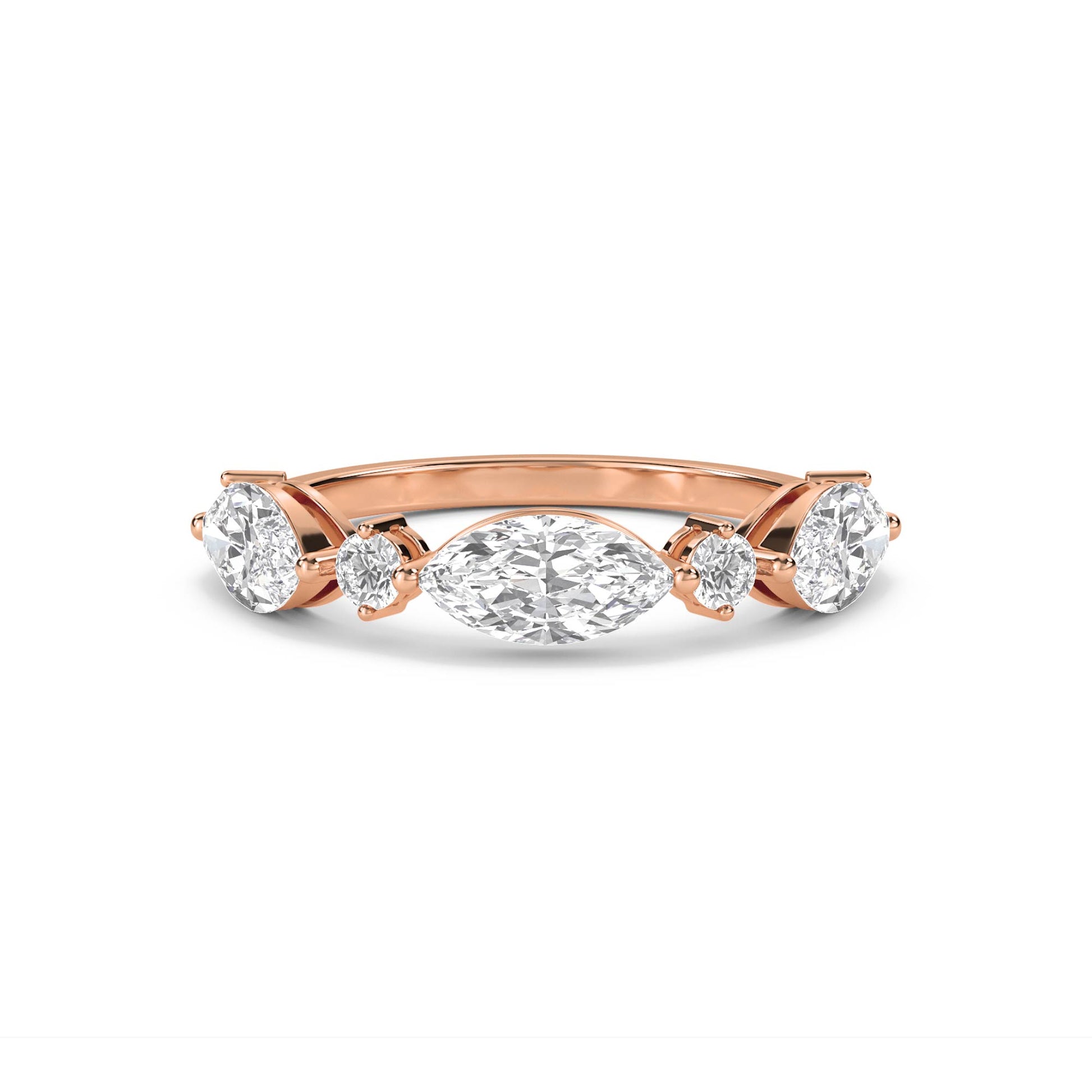 Graduated Diamond Ring with Marquise Center - Rose Gold - Pose 1
