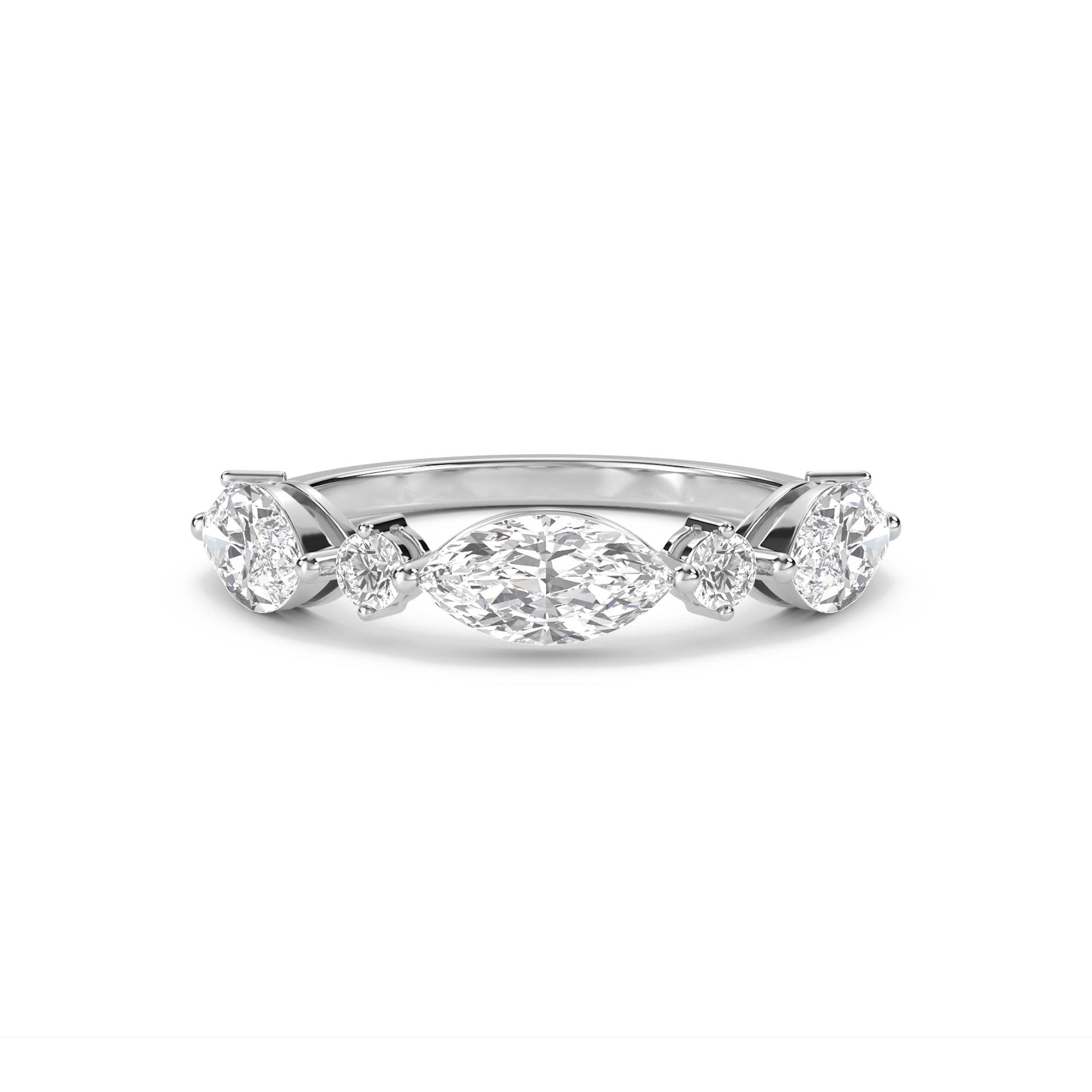 Graduated Diamond Ring with Marquise Center - White Gold - Pose 1