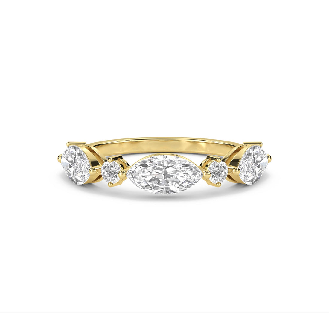 Graduated Diamond Ring with Marquise Center - Yellow Gold - Pose 1