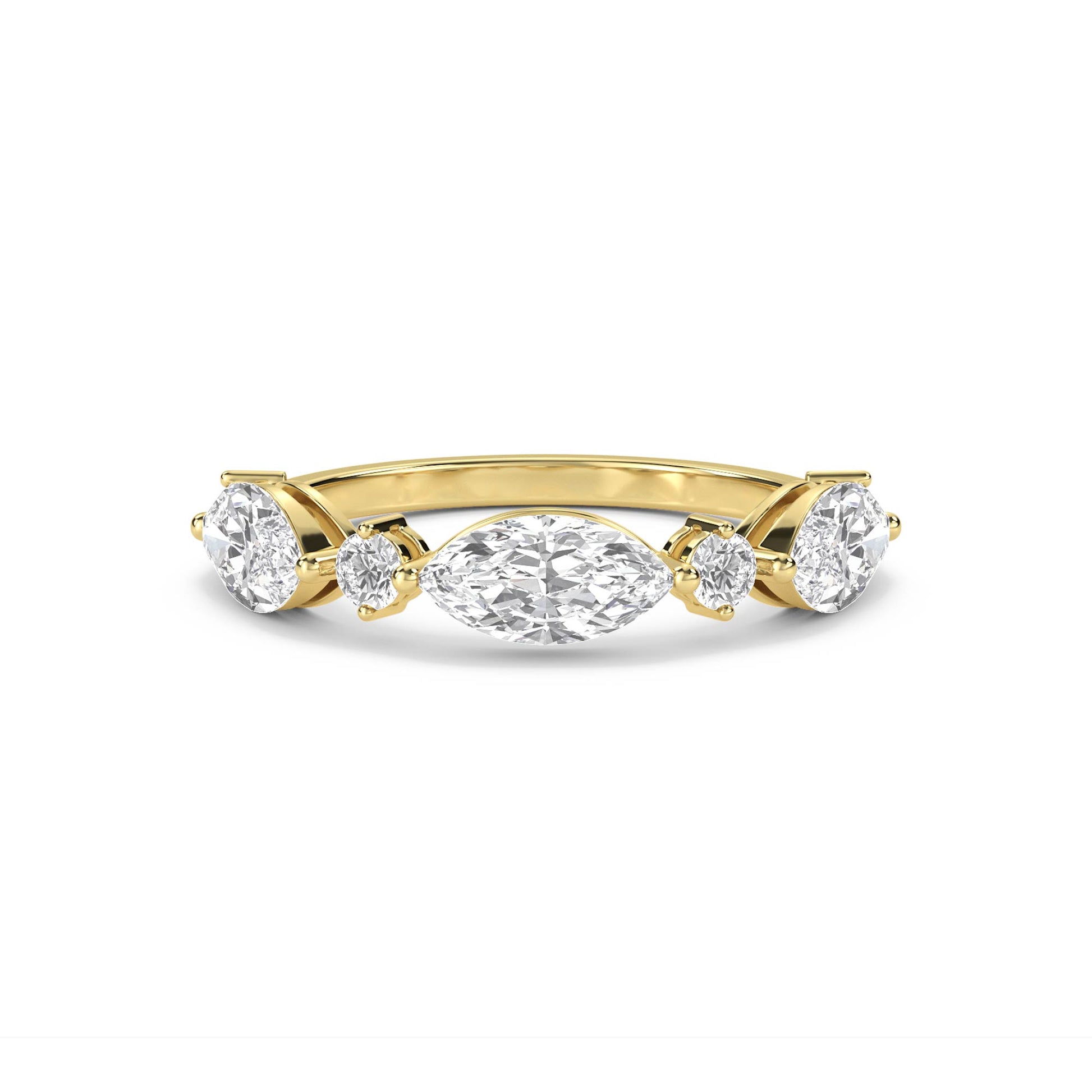 Graduated Diamond Ring with Marquise Center - Yellow Gold - Pose 1