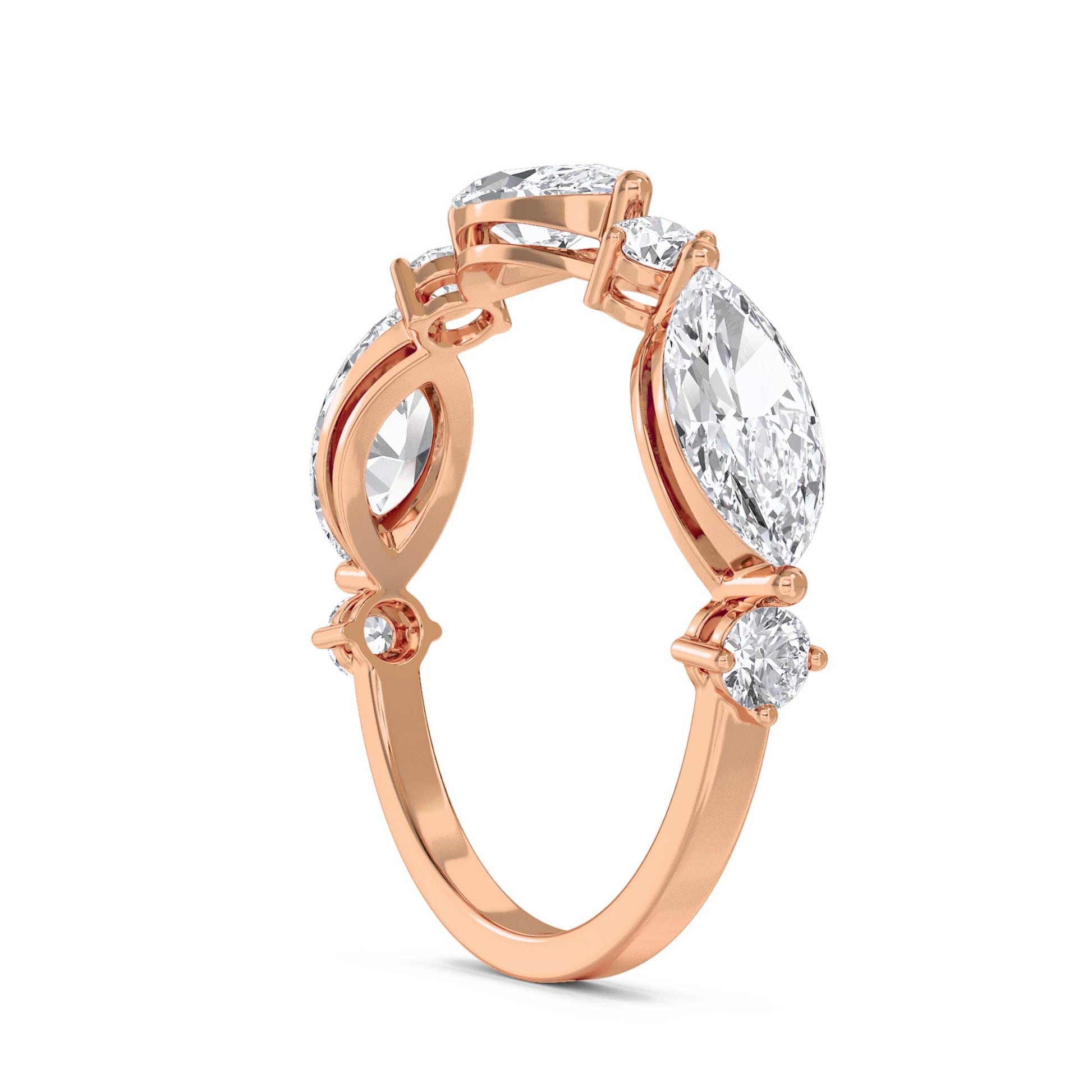 Graduated Diamond Ring with Marquise Center - Rose Gold - Pose 2