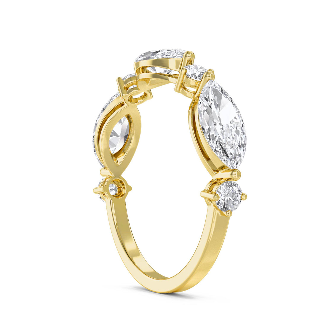 Graduated Diamond Ring with Marquise Center - Yellow Gold - Pose 2