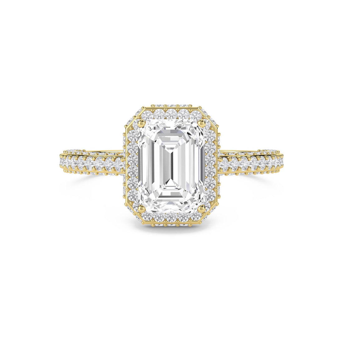 Emerald Cut Lab Grown Diamond Halo Ring with Pavé Band - image 1