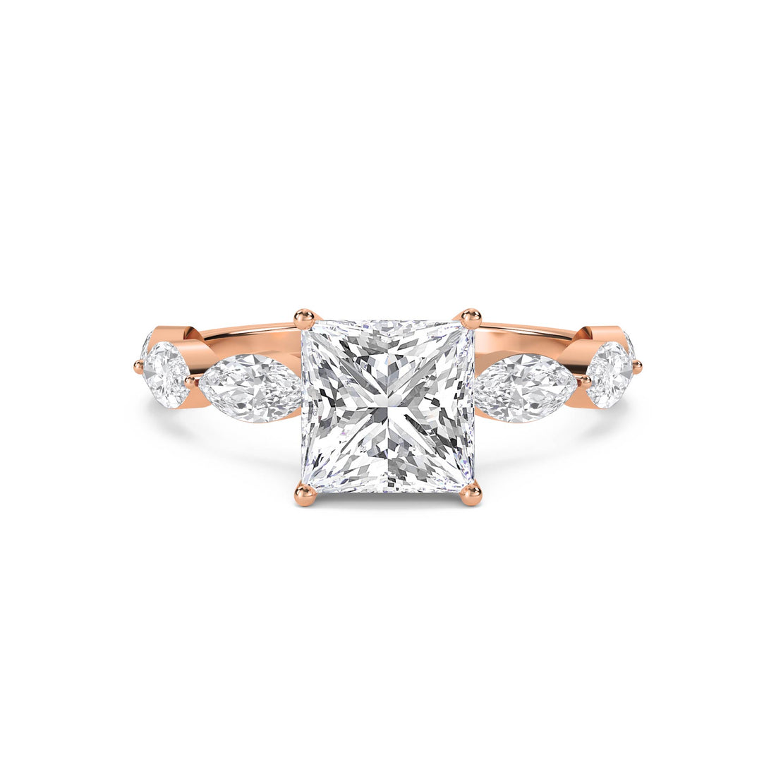 Princess Cut Lab Grown Diamond Ring with Marquise Accents