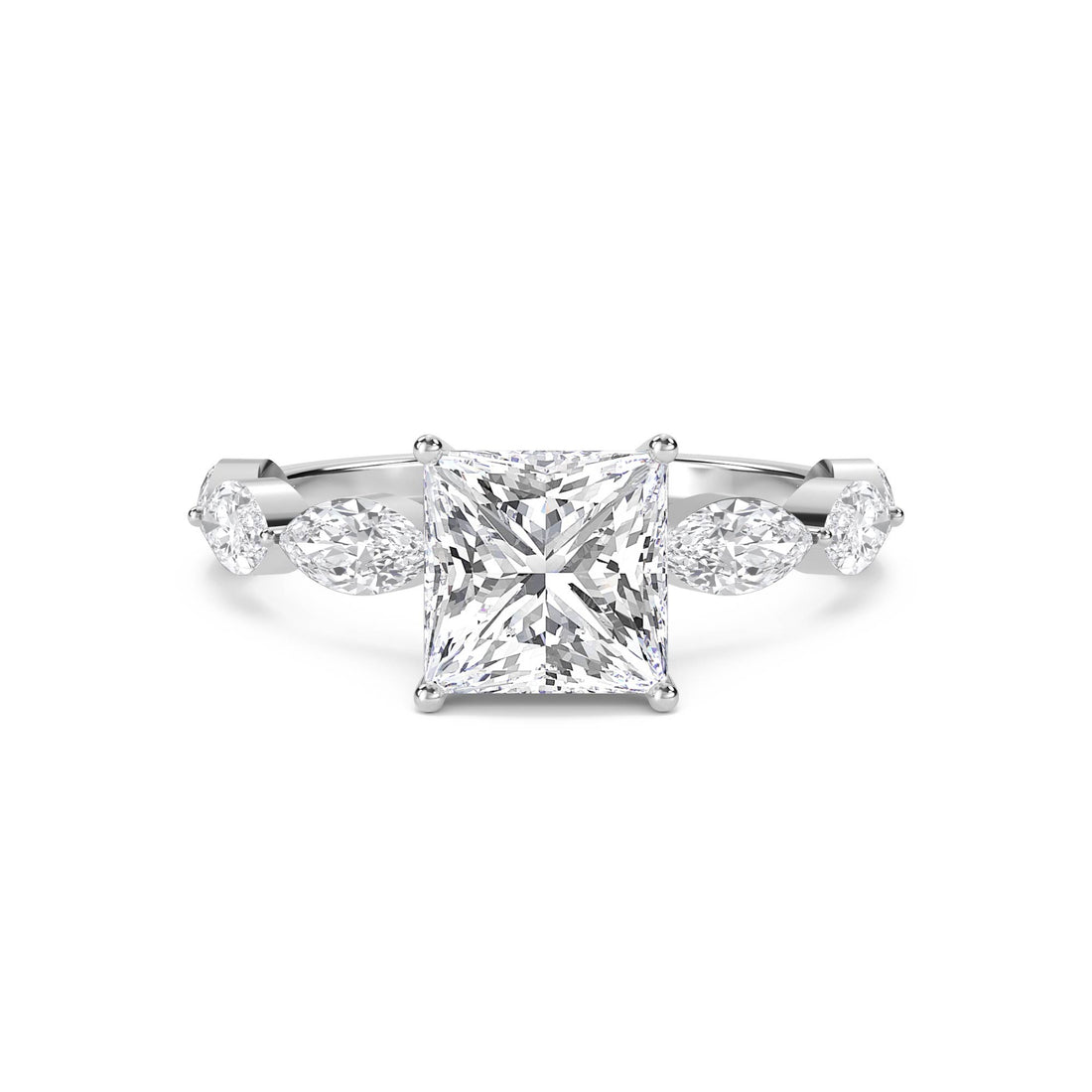 Princess Cut Lab Grown Diamond Ring with Marquise Accents (Silver)