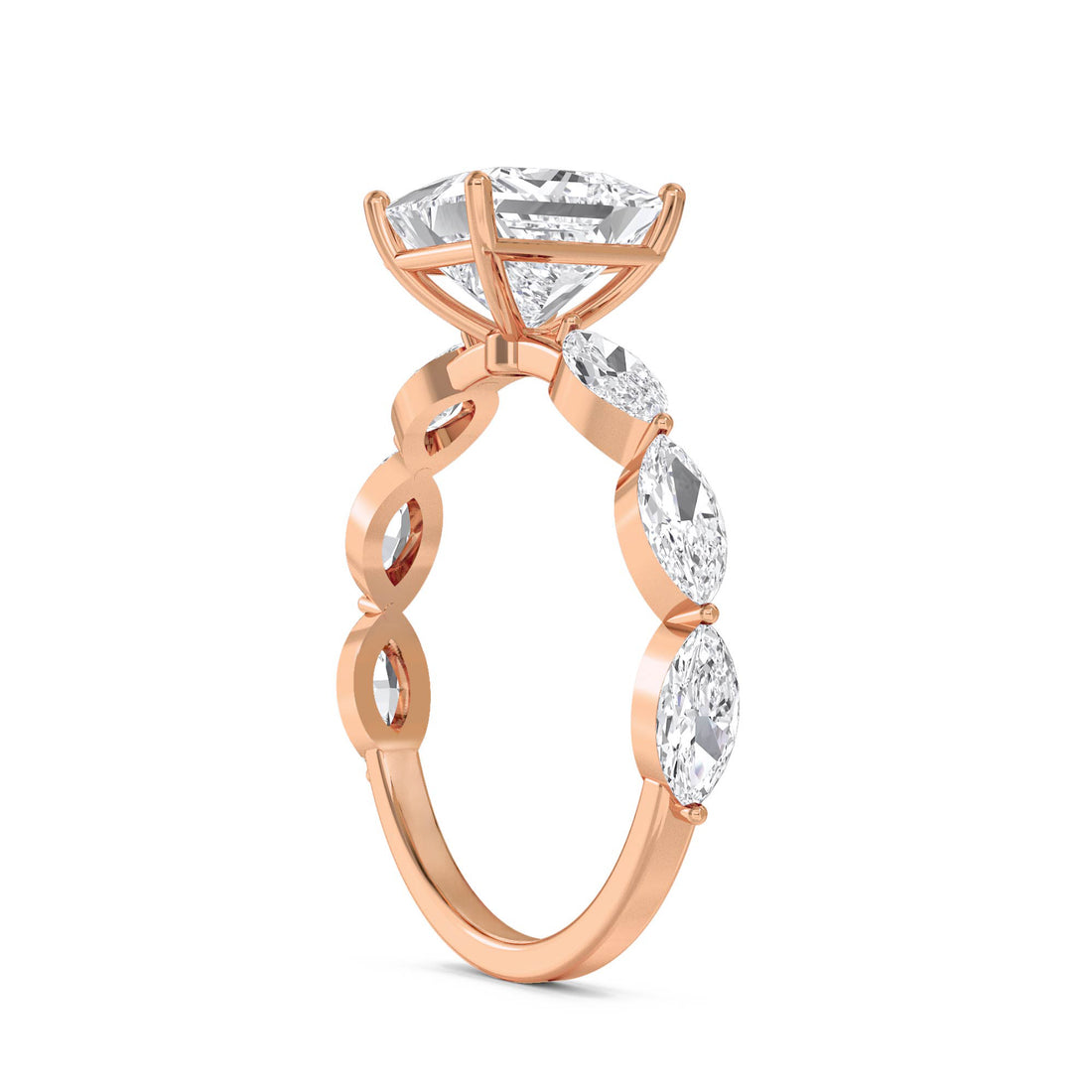 Princess Cut Lab Grown Diamond Ring with Marquise Accents