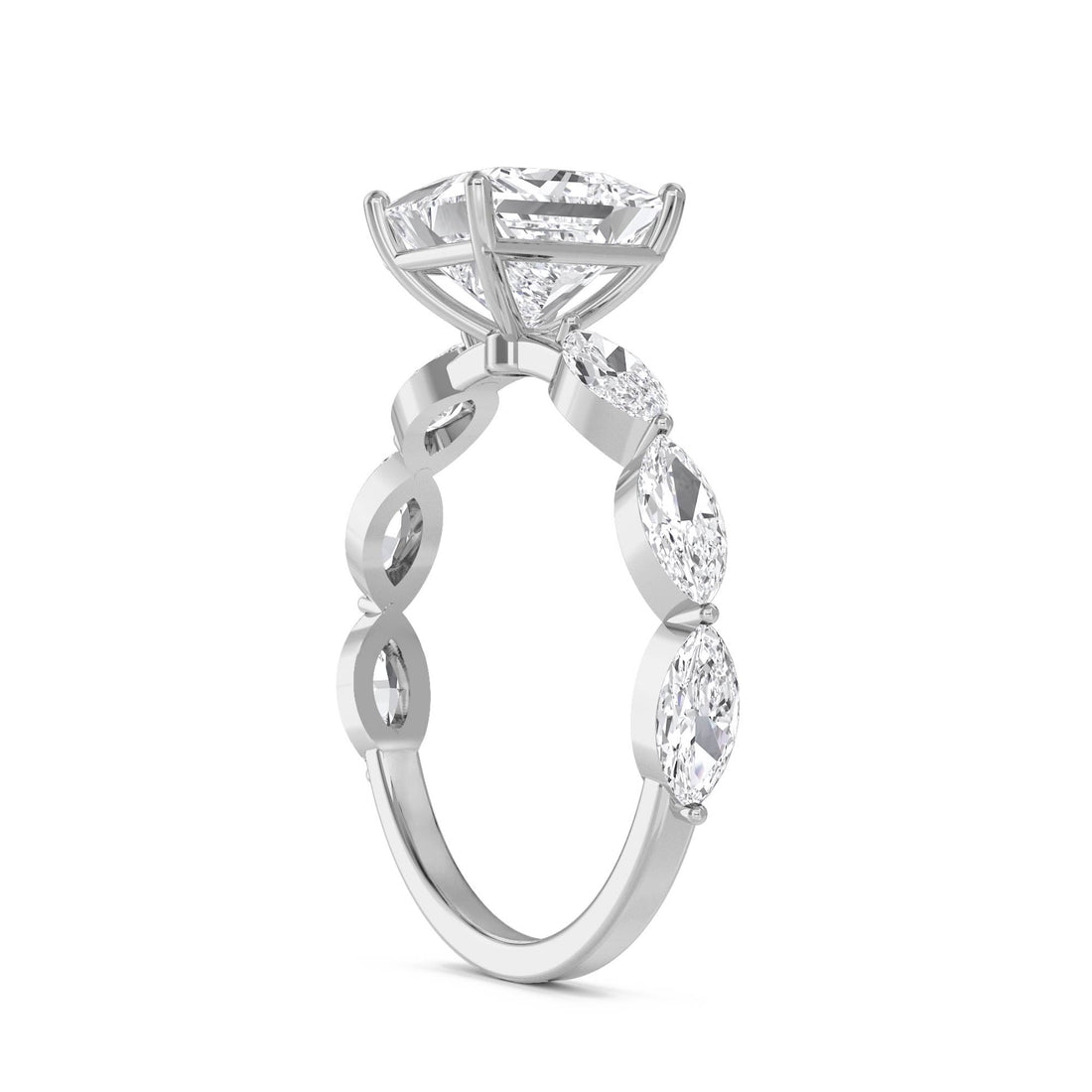 Princess Cut Lab Grown Diamond Ring with Marquise Accents (Silver)