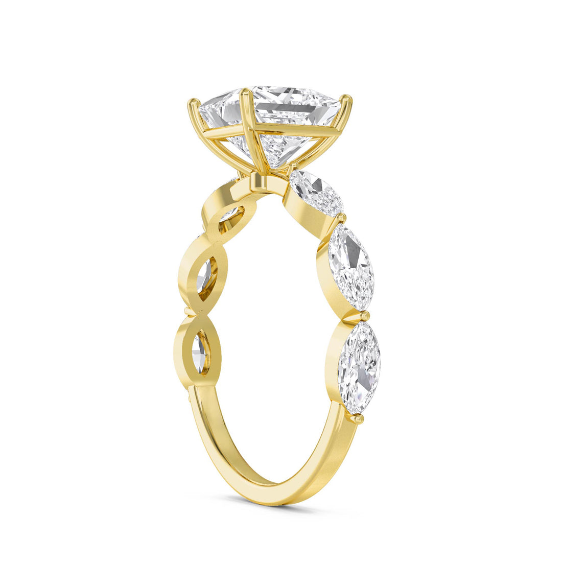 Princess Cut Lab Grown Diamond Ring with Marquise Accents