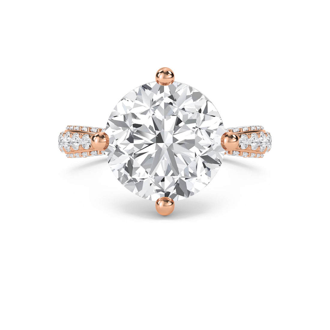 Round Lab Grown Diamond Solitaire Ring with Pavé Shoulders
