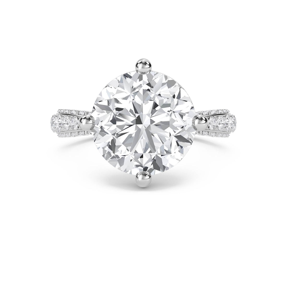 Round Lab Grown Diamond Solitaire Ring with Pavé Shoulders (Silver)