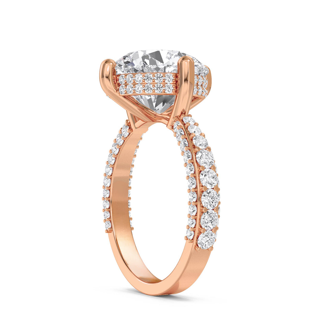 Round Lab Grown Diamond Solitaire Ring with Pavé Shoulders
