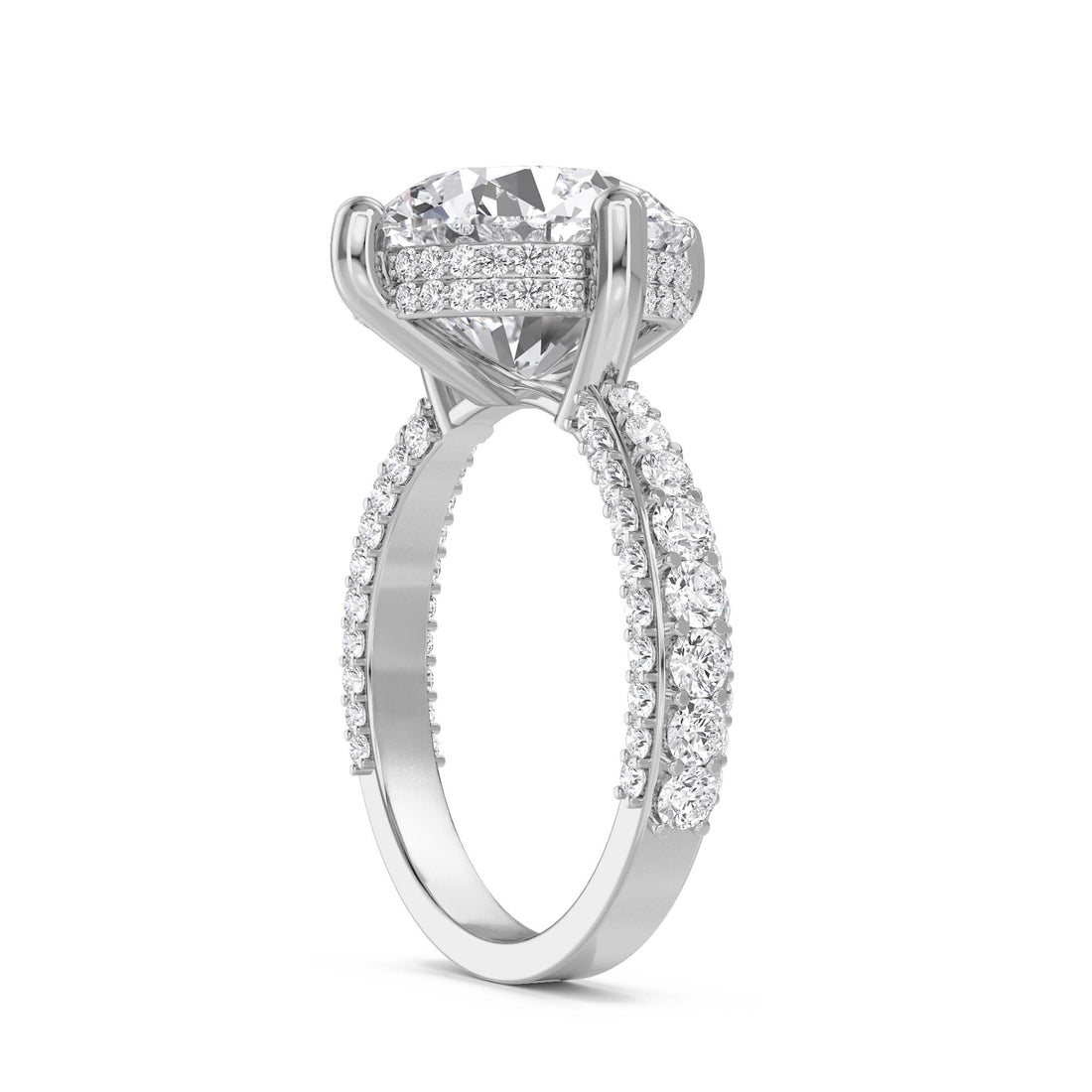 Round Lab Grown Diamond Solitaire Ring with Pavé Shoulders (Silver)