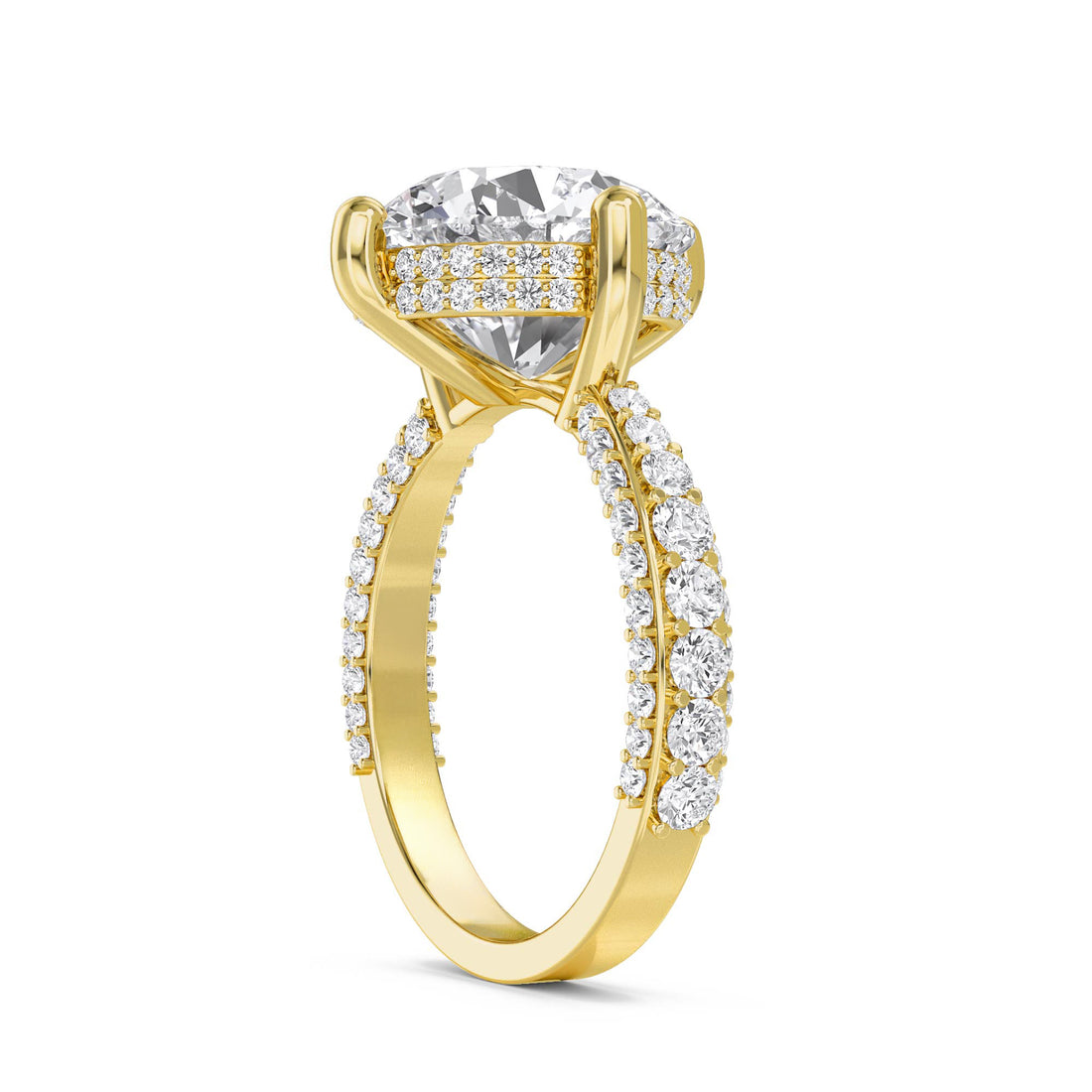 Round Lab Grown Diamond Solitaire Ring with Pavé Shoulders