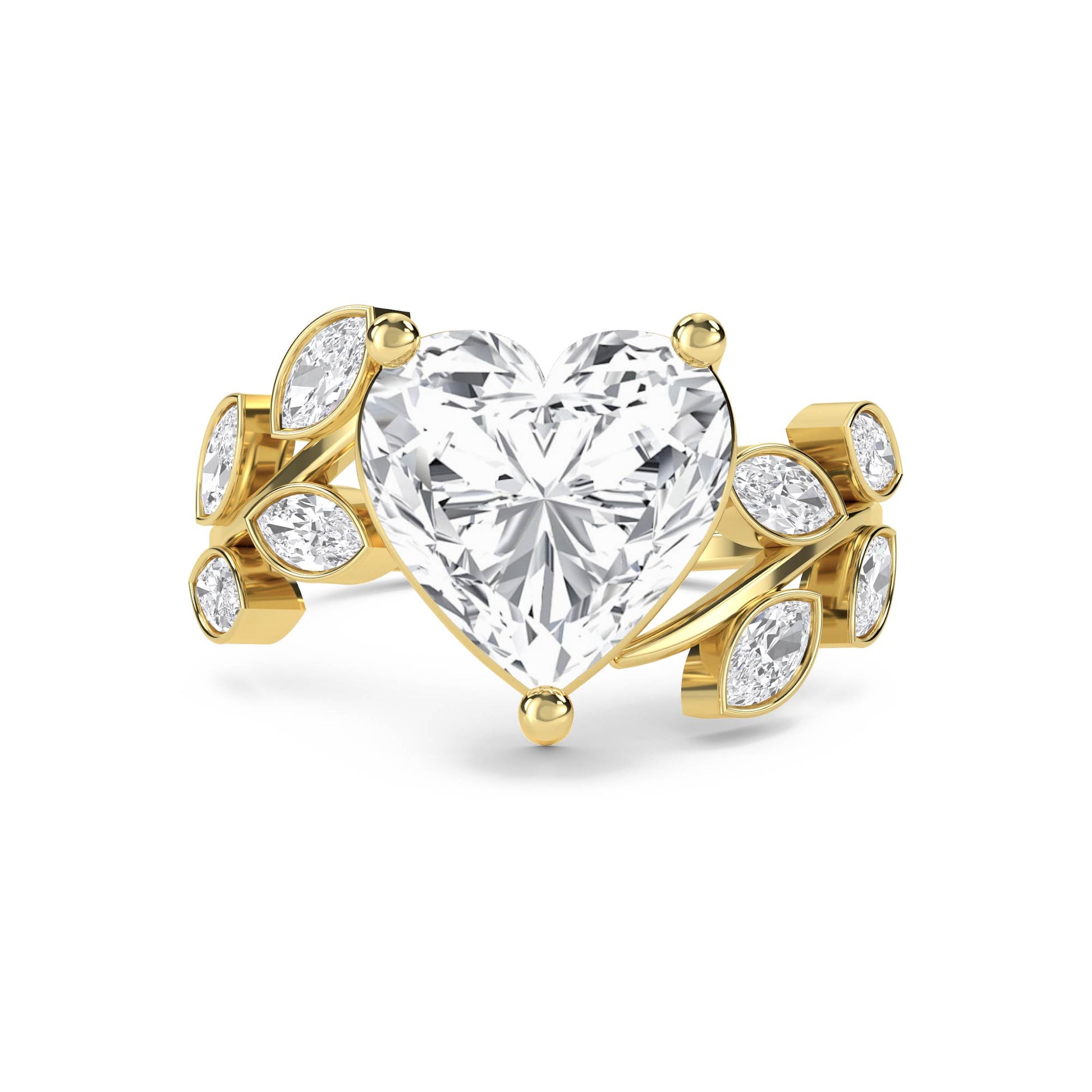 Heart Shaped Lab Grown Diamond Ring with Marquise Leaf Cluster - image 1