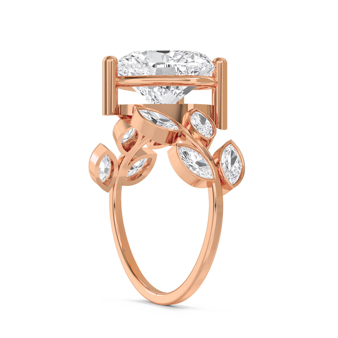 Heart Shaped Lab Grown Diamond Ring with Marquise Leaf Cluster