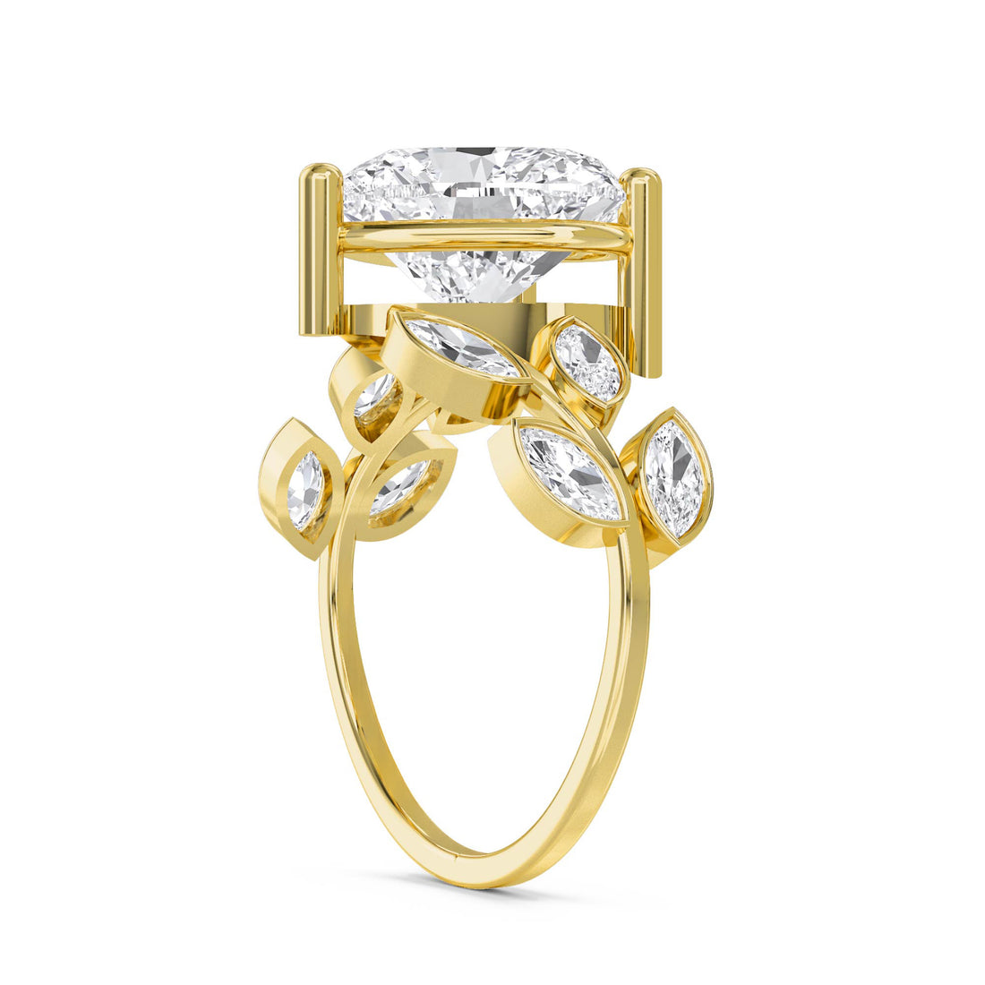 Heart Shaped Lab Grown Diamond Ring with Marquise Leaf Cluster