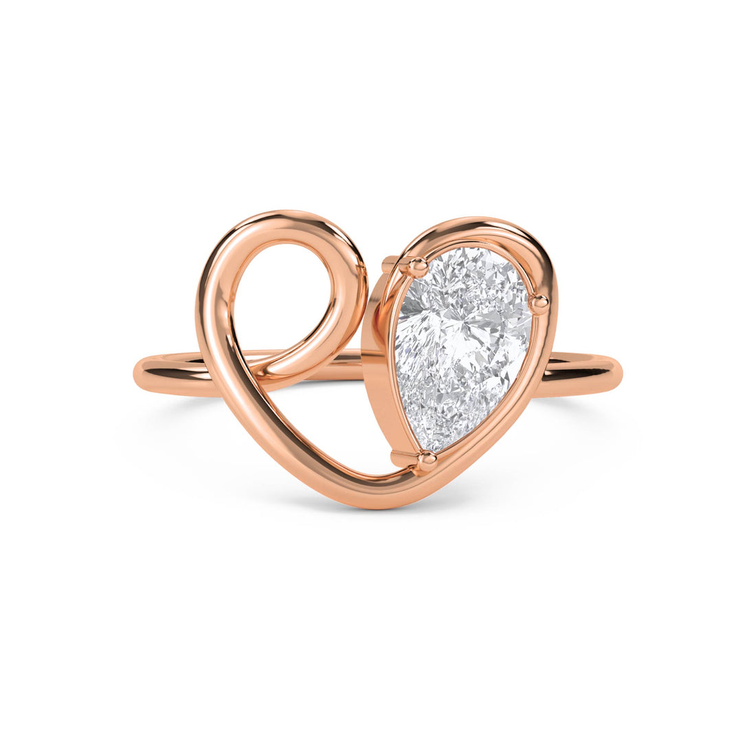 Pear Diamond Heart Loop Ring - Rose Gold - Pose 1