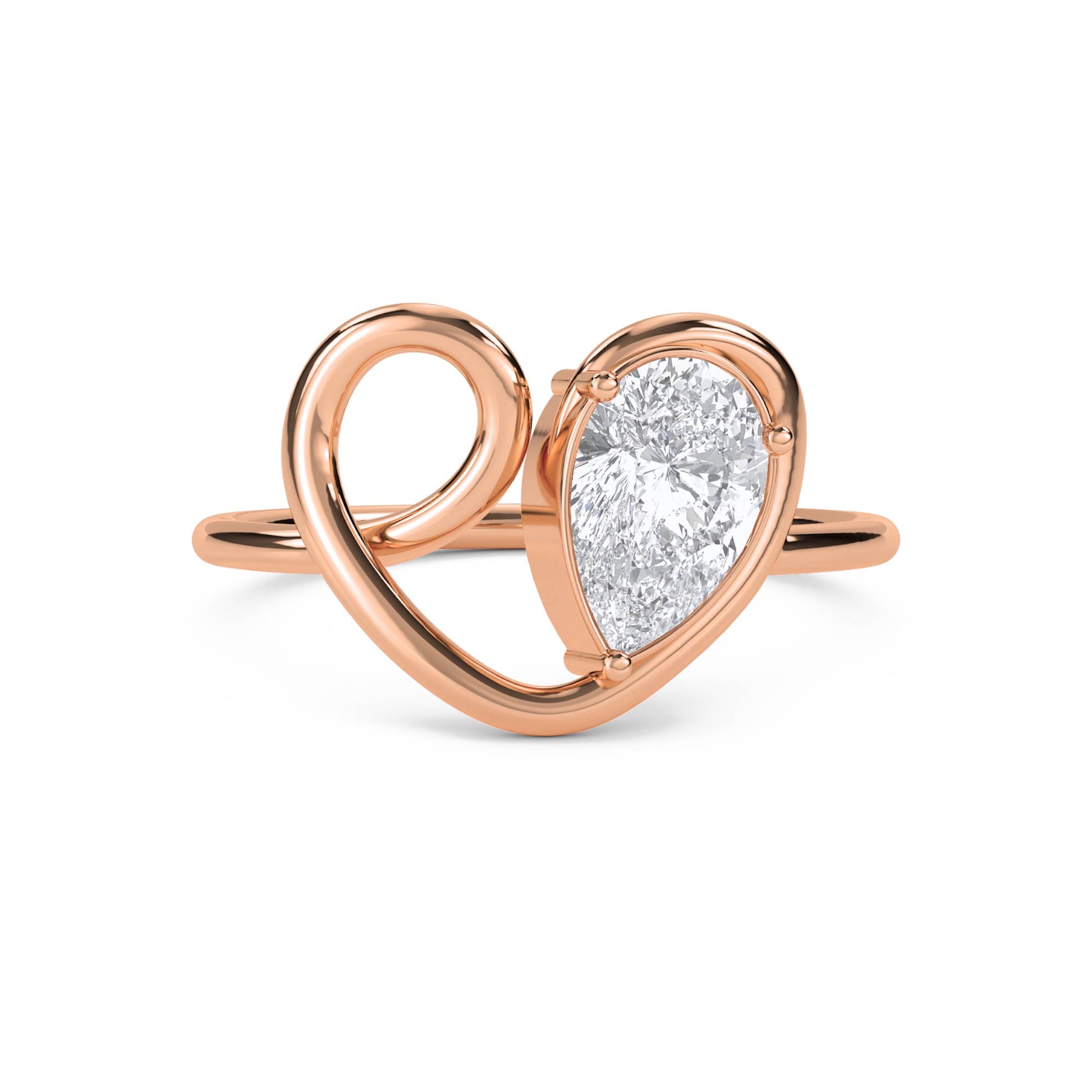 Pear Diamond Heart Loop Ring - Rose Gold - Pose 1