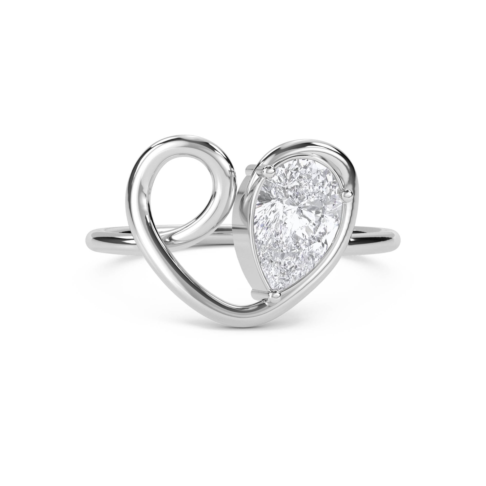 Pear Diamond Heart Loop Ring - White Gold - Pose 1