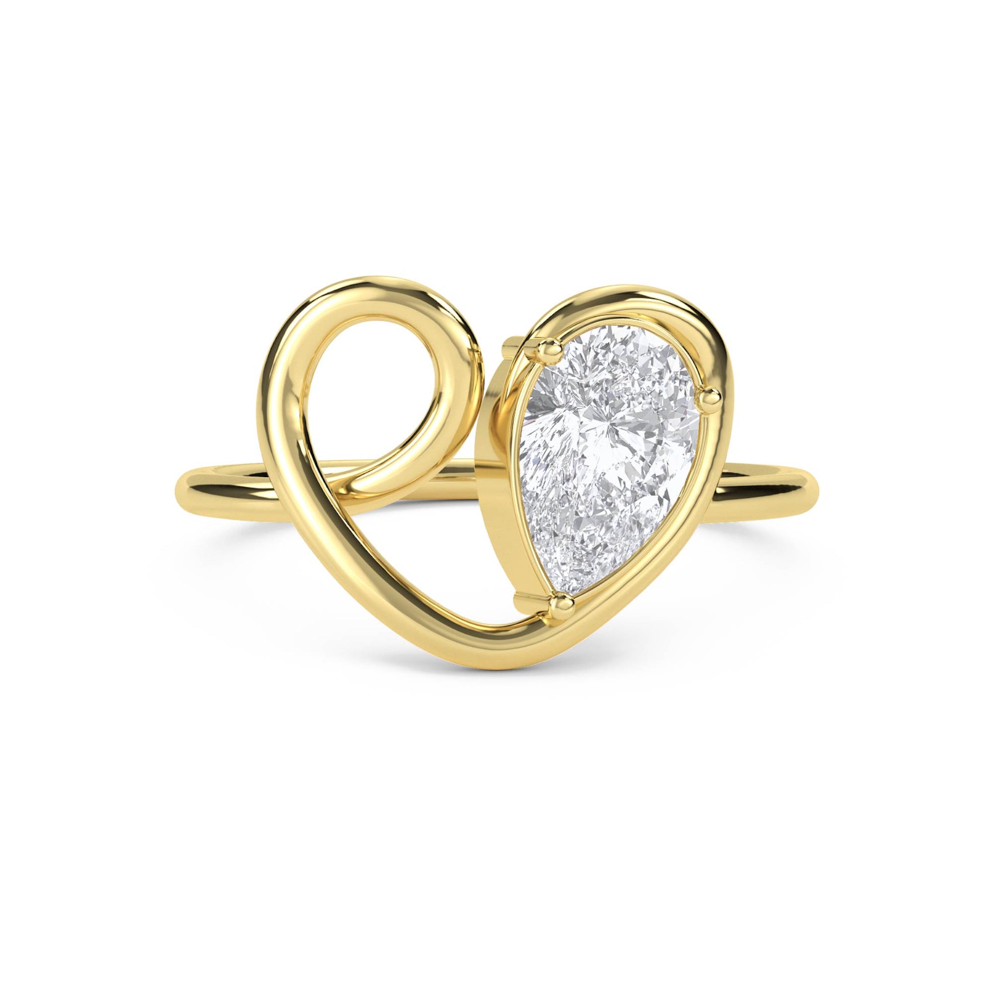 Pear Diamond Heart Loop Ring - Yellow Gold - Pose 1