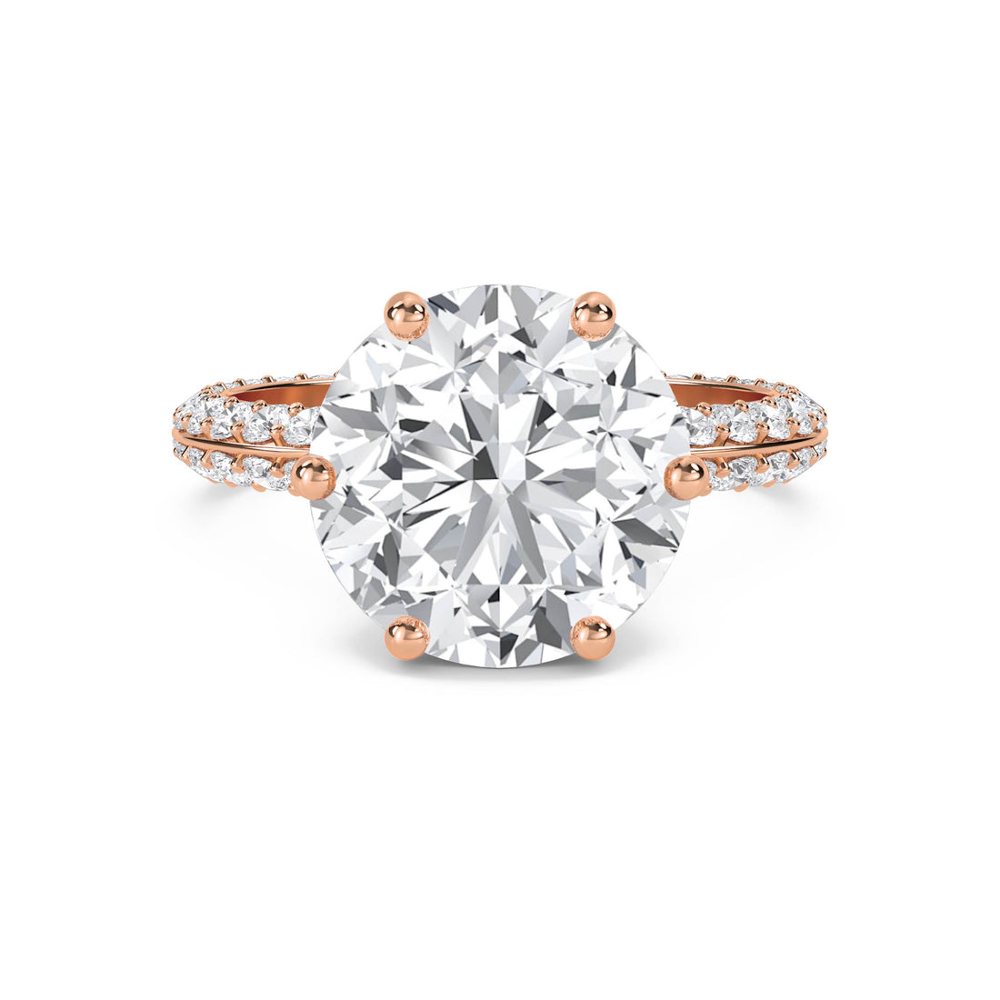 Round Lab Grown Diamond Solitaire Ring with Pavé Band