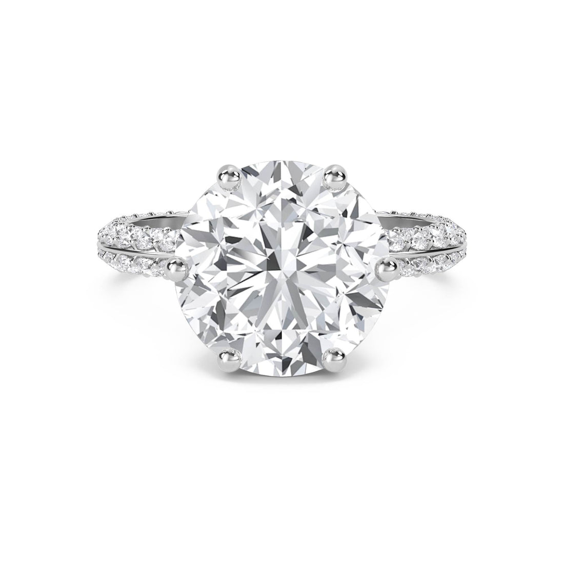 Round Lab Grown Diamond Solitaire Ring with Pavé Band