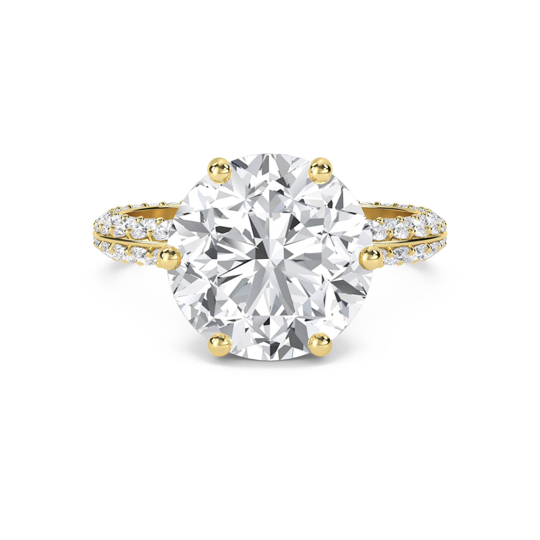 Round Lab Grown Diamond Solitaire Ring with Pavé Band - image 1