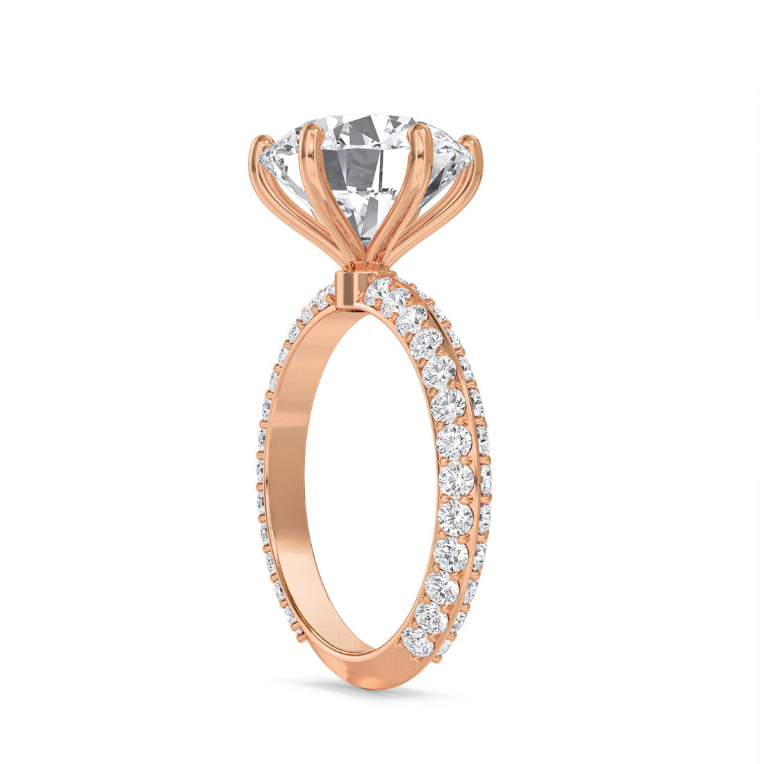 Round Lab Grown Diamond Solitaire Ring with Pavé Band