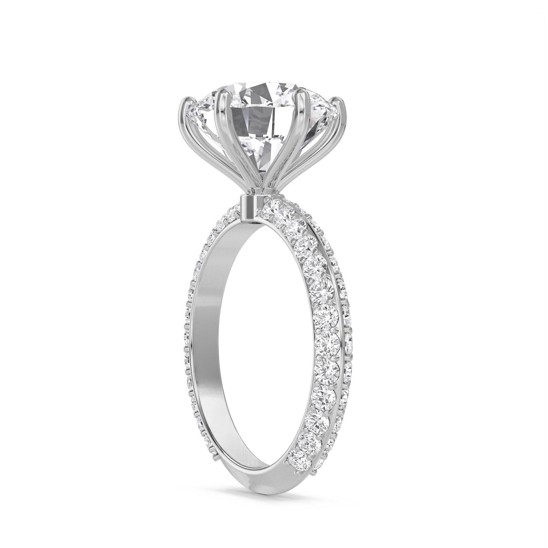 Round Lab Grown Diamond Solitaire Ring with Pavé Band (Silver)
