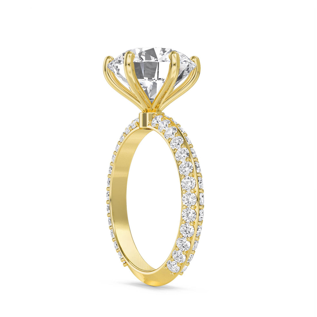 Round Lab Grown Diamond Solitaire Ring with Pavé Band