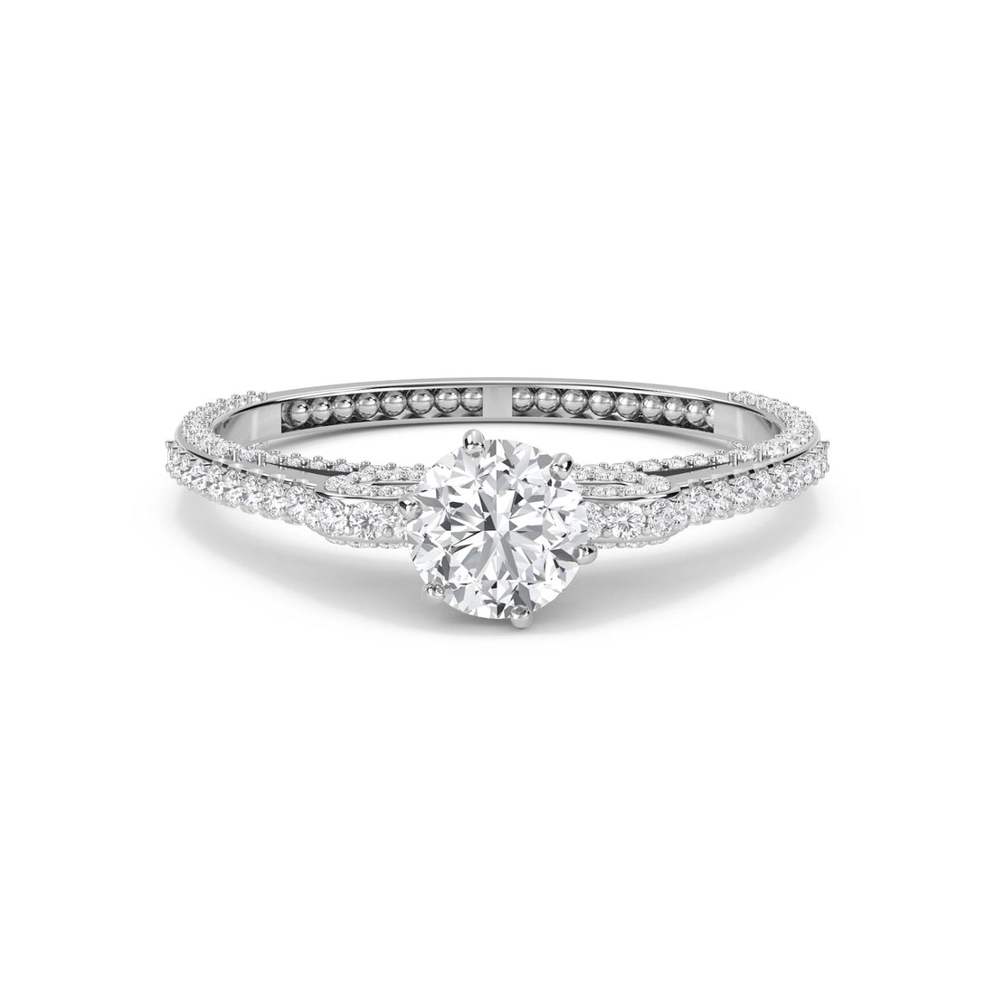 Round Solitaire Twisted Pavé Diamond Ring (Silver) - image 1